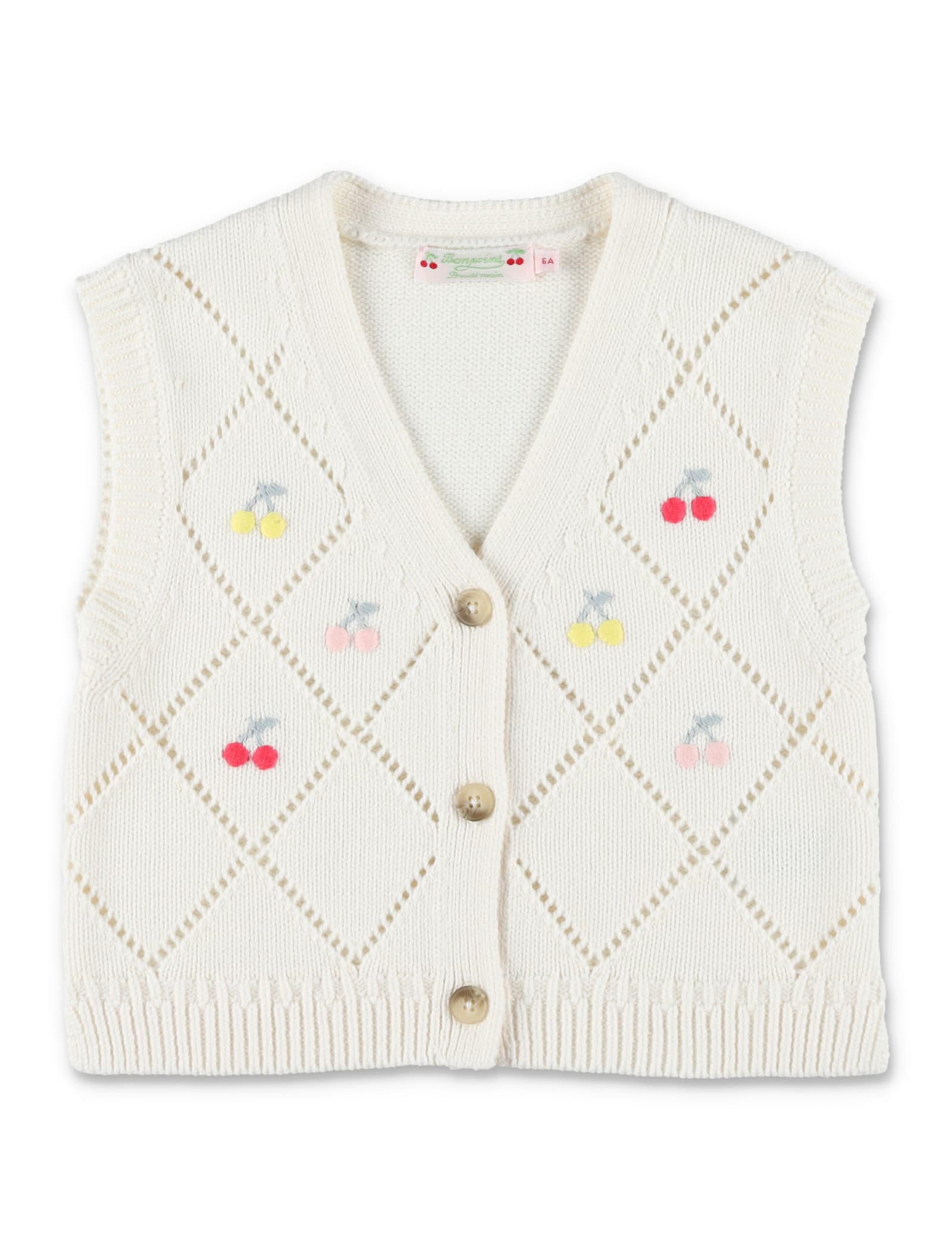 Bonpoint Ticiana Intarsia-knit Vest In Blanc Lait