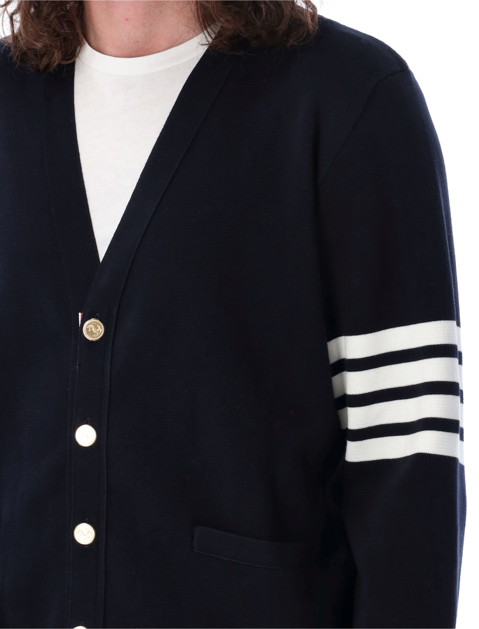 Shop Thom Browne Milano Stitch V Neck Cardigan In Cotton In Navy