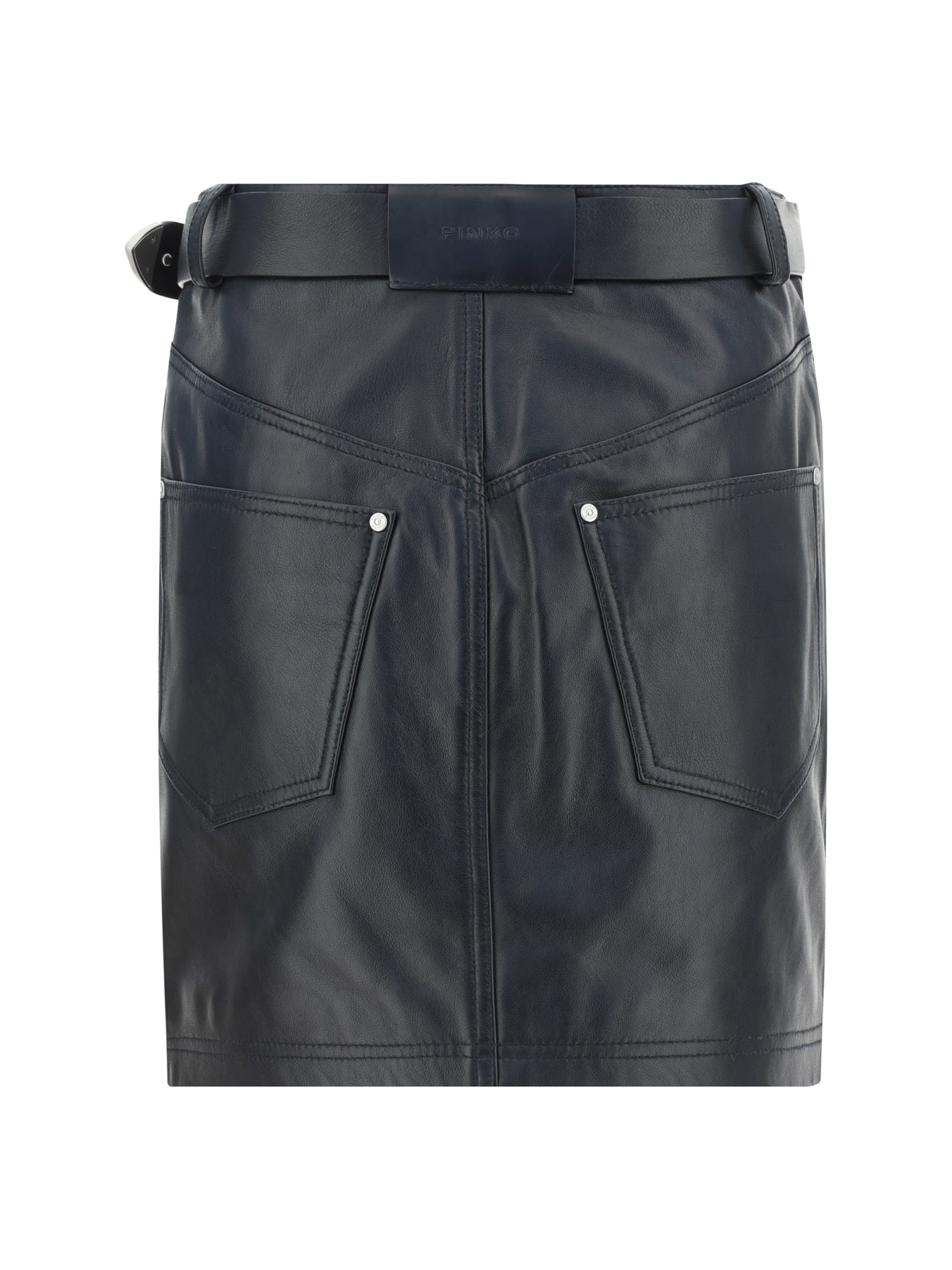 Shop Pinko Leather Mini Skirt In Nero Limousine