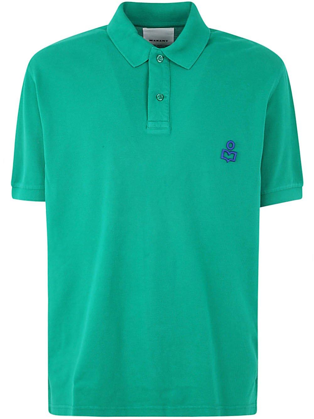 Shop Isabel Marant Afko Logo Embroidered Polo Shirt In Green