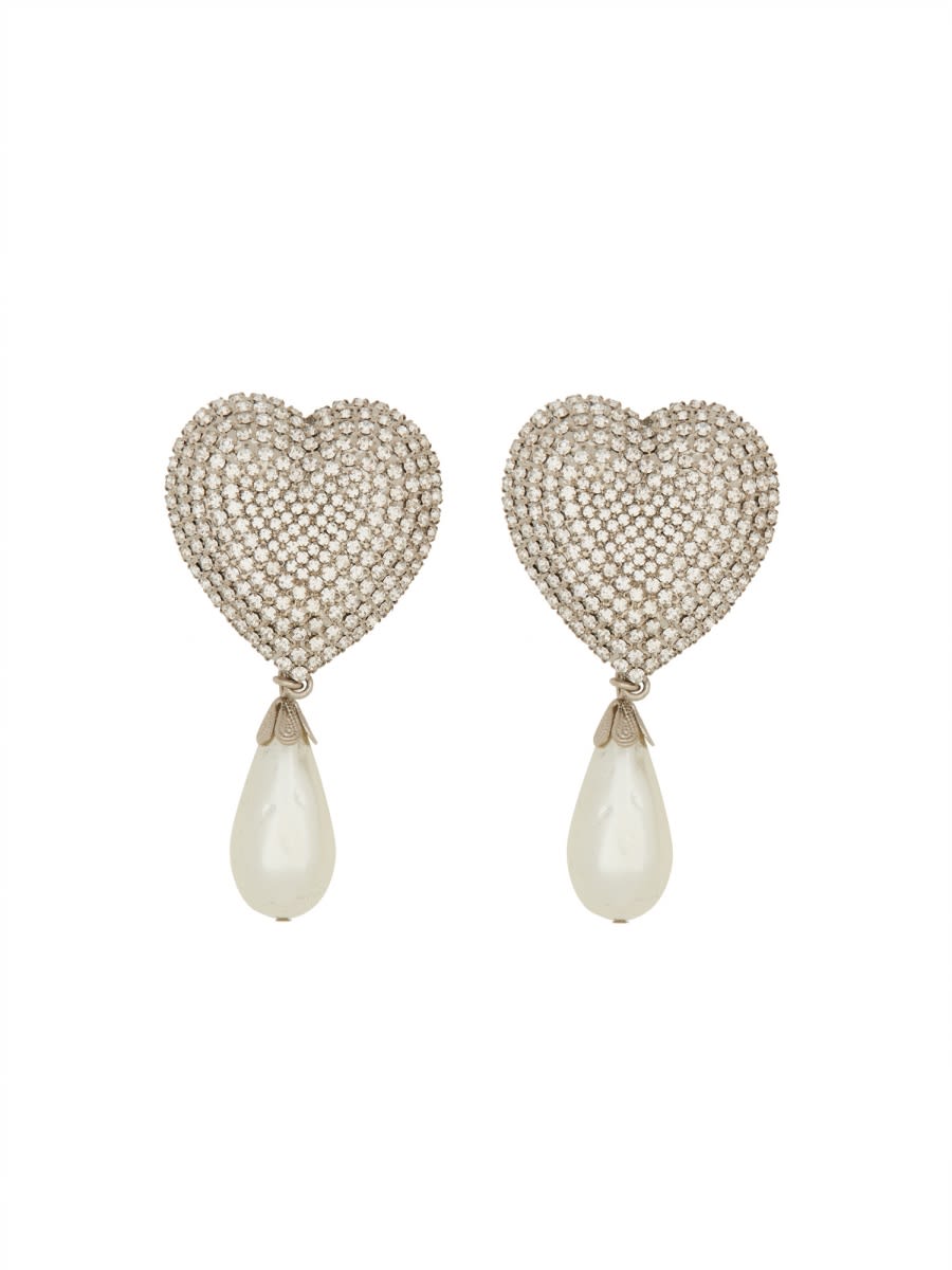 Shop Alessandra Rich Crystal Heart Earrings In Silver