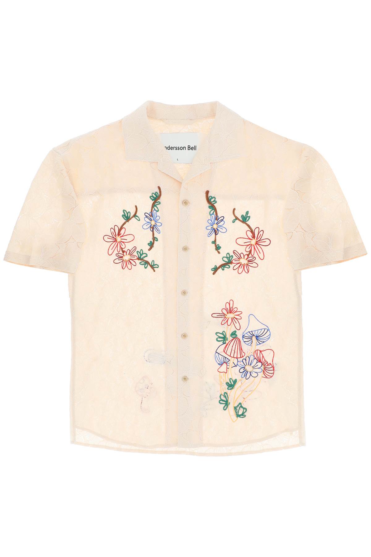 ANDERSSON BELL LACE SHIRT FEATURING EMBROIDERED FLOWERS AND MUSHROOMS