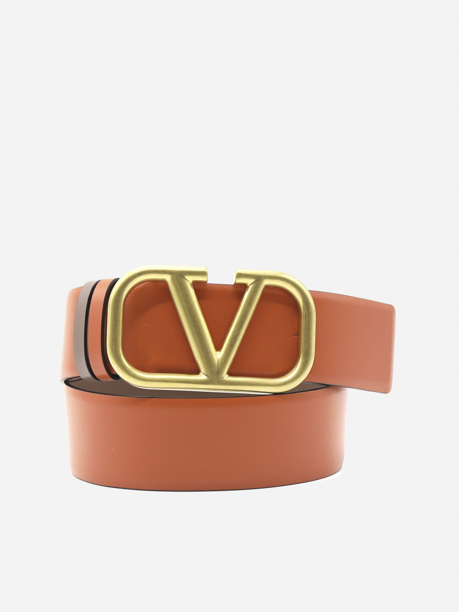 Valentino Garavani Vlogo Leather Belt In Orange