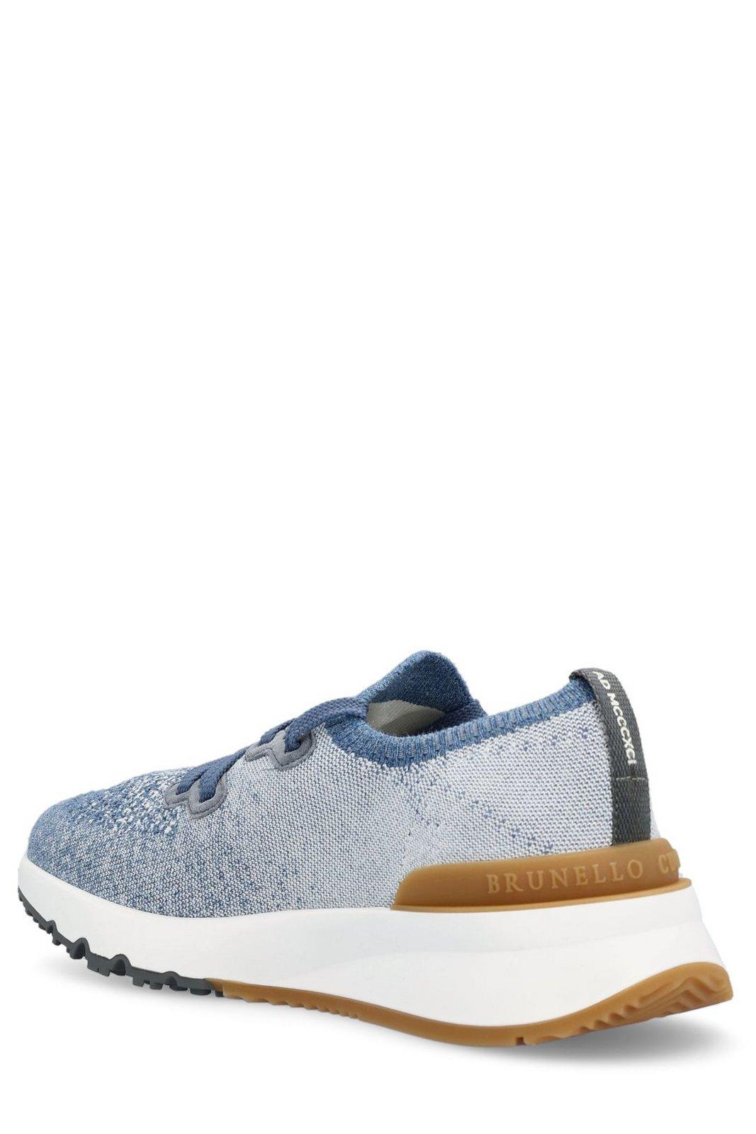 Shop Brunello Cucinelli Lace Up Sock Sneakers In Blue/white