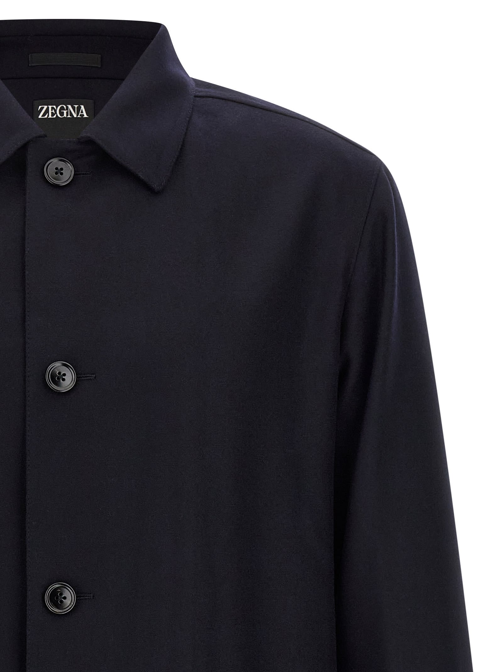 Zegna Overshirt With Collared Design And Pockets In Blue