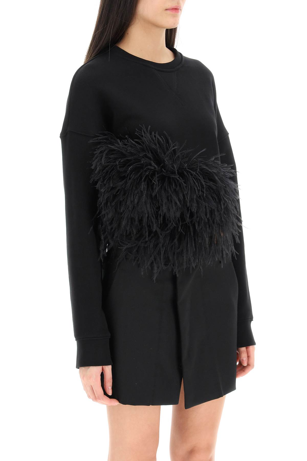 Shop N°21 Cropped Sweatshirt With Feathers In Nero (black)