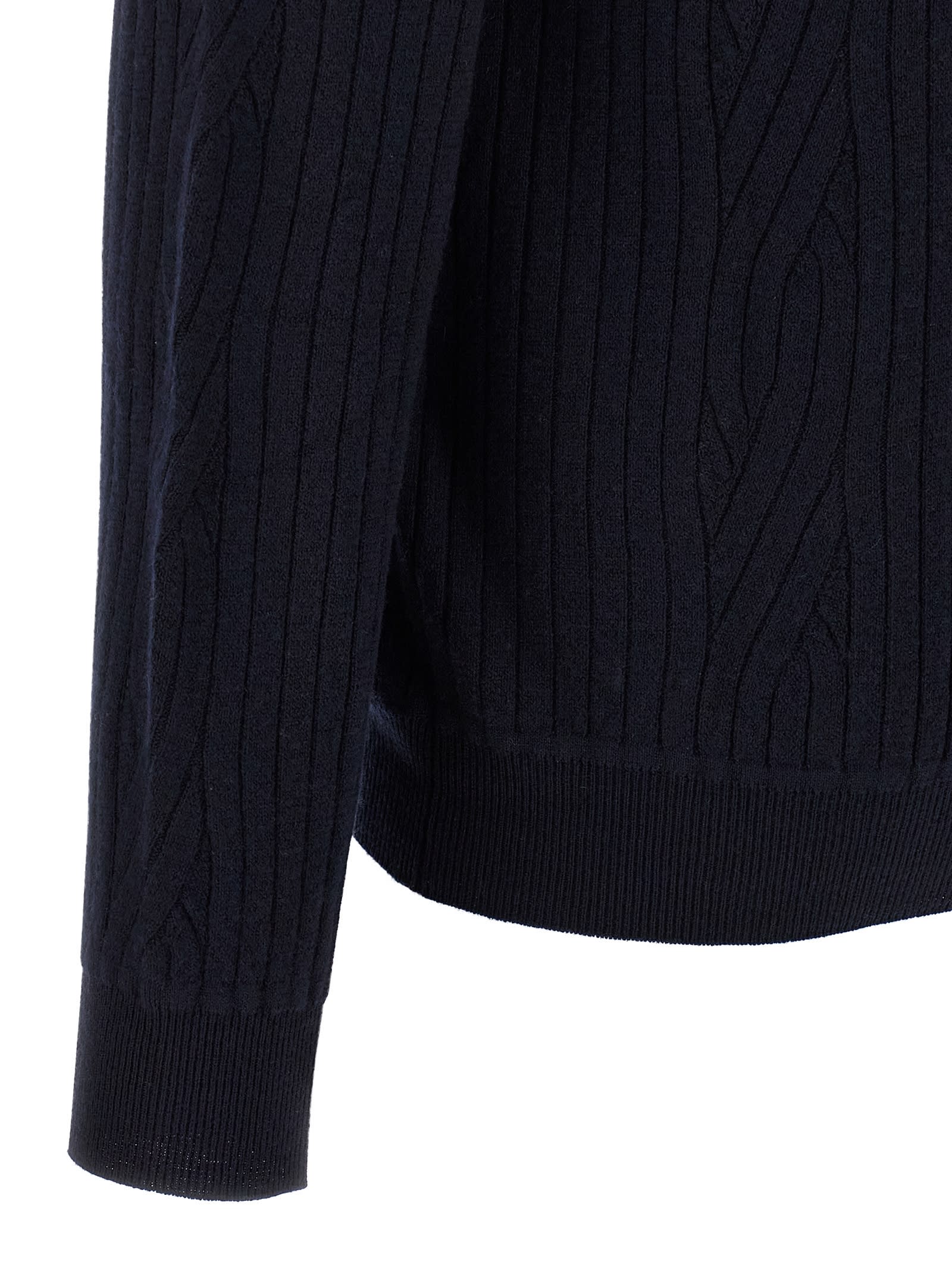 Brioni Ribbed And Braid Sweater Sweaters And Cardigans Blue In Blue