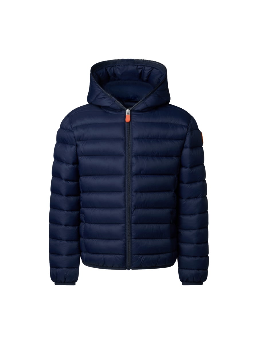 Save The Duck Blue Down Jacket For Boy With Logo In Blue