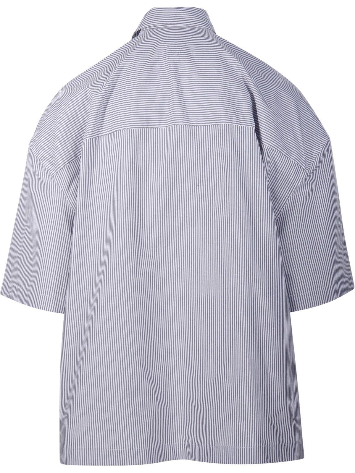 Shop Bottega Veneta Bv Embroidered Striped Overshirt In Grey