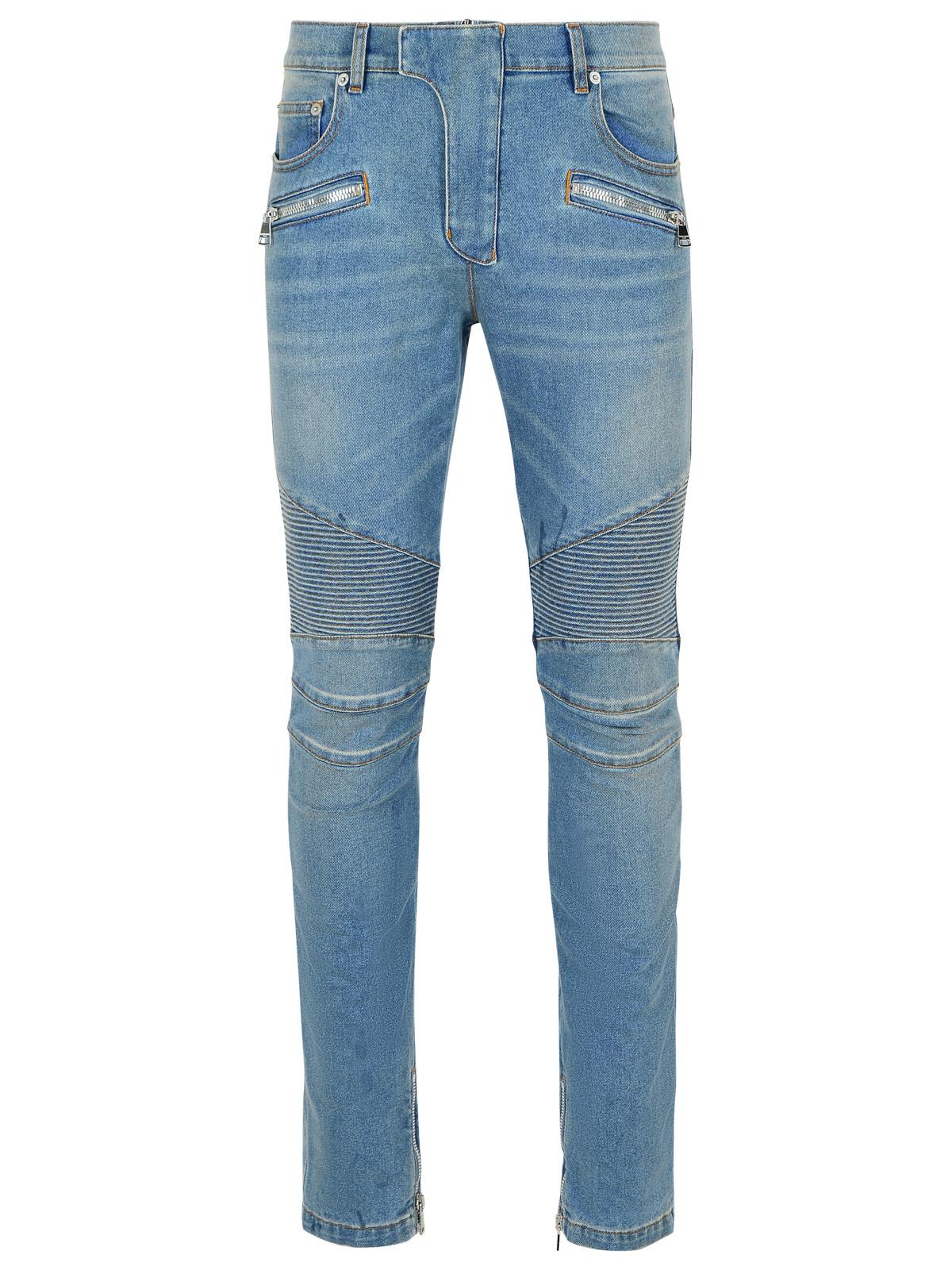 Balmain Biker Blue Cotton Jeans In Multi