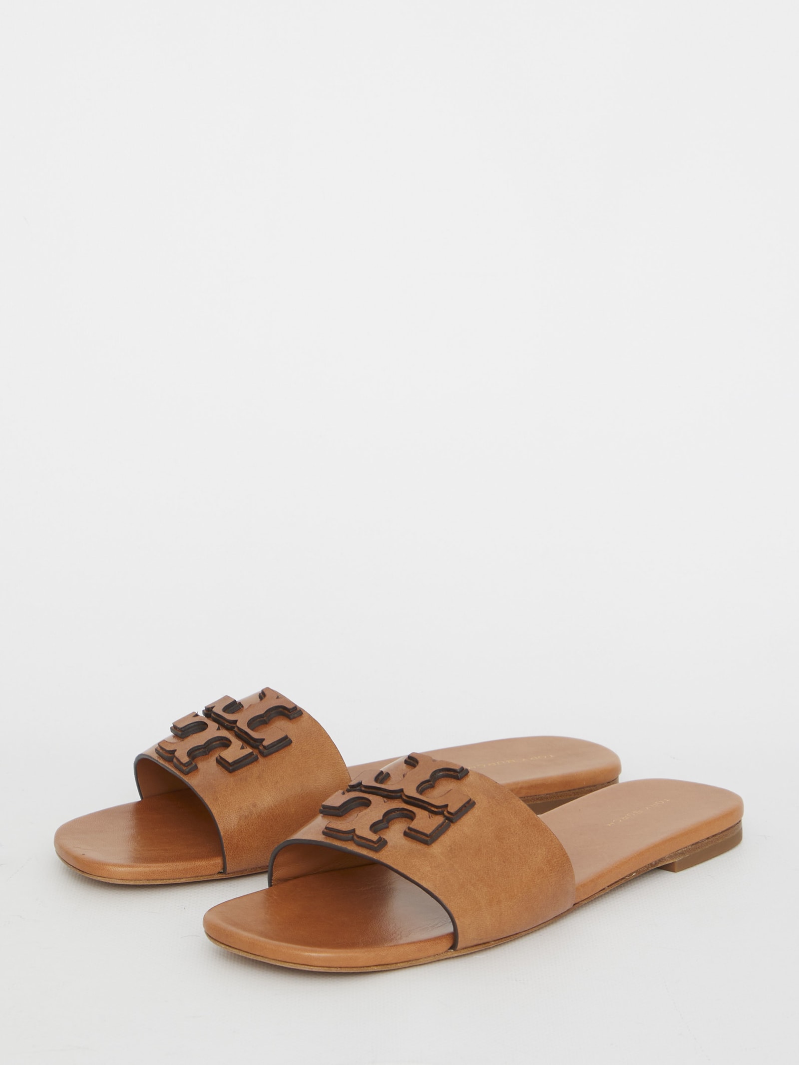 Tory Burch Double Stack Logo Slide Sandals In Camel | ModeSens