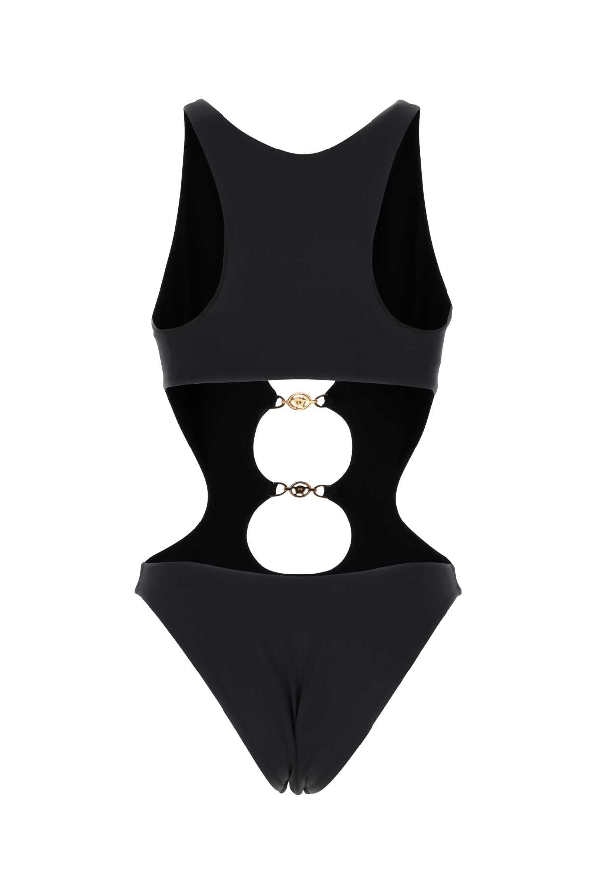 Versace Black Stretch Nylon Trikini In Nero