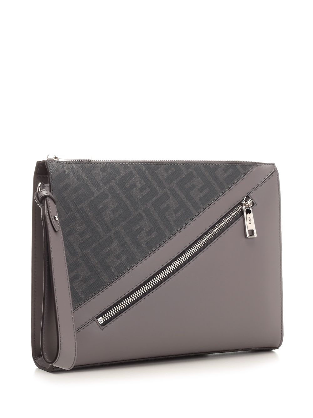 Shop Fendi Diagonal Flat Pouch In Grey