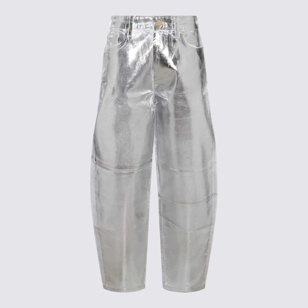 Shop Ganni Silver Cotton Jeans In White