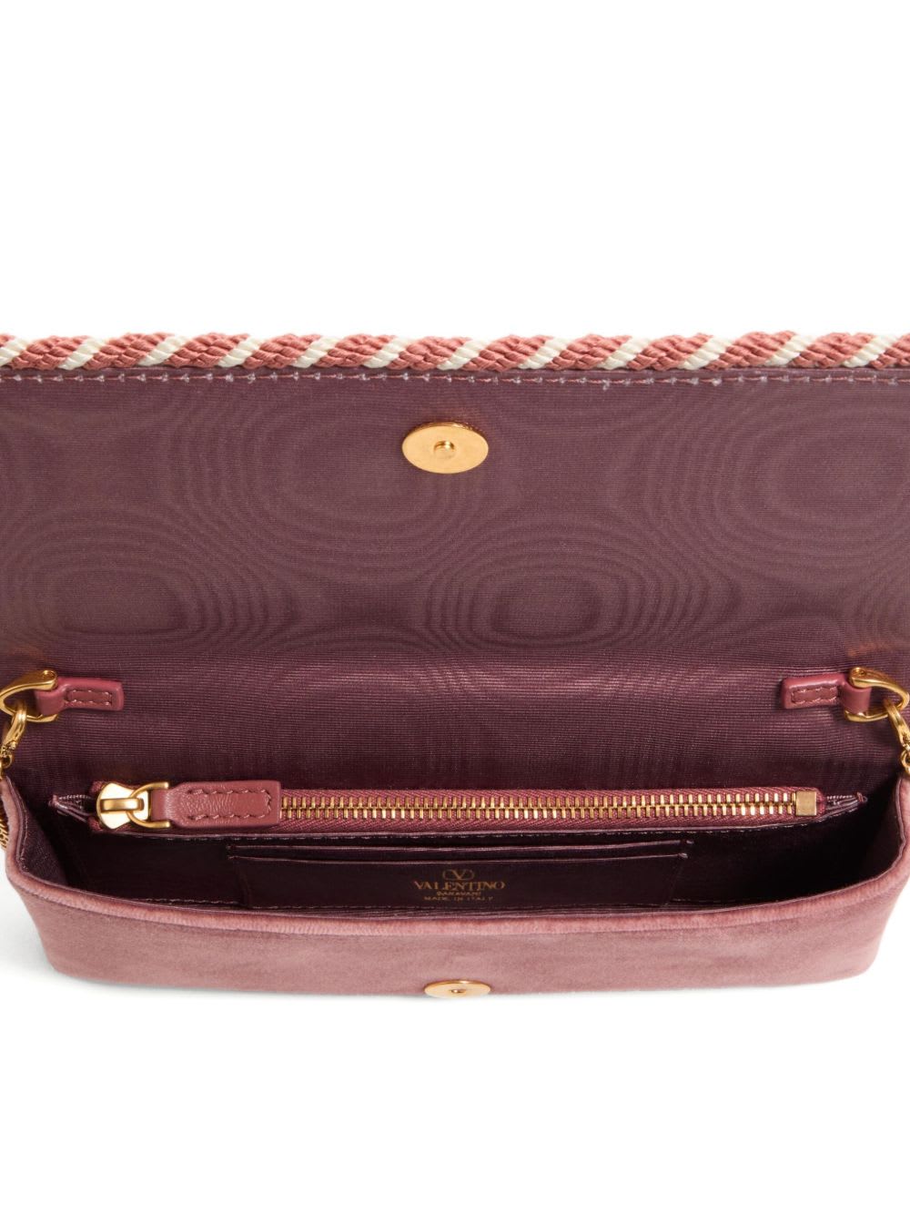 Valentino Vlogo Signature Velvet Wallet On Chain In Pink