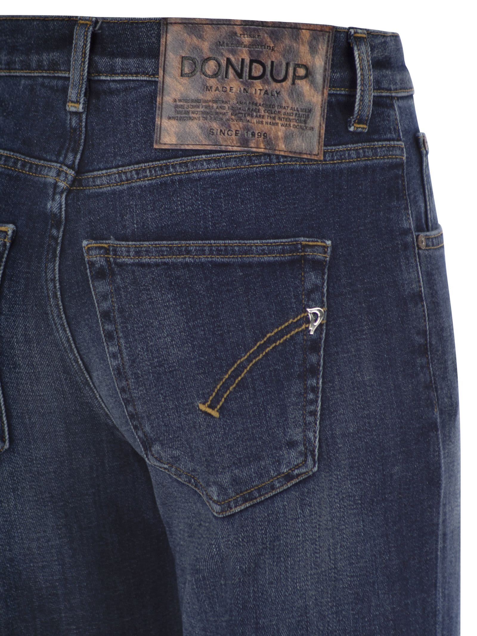 Dondup Medium Blue Straight-leg Jeans With Button Closure In Blue