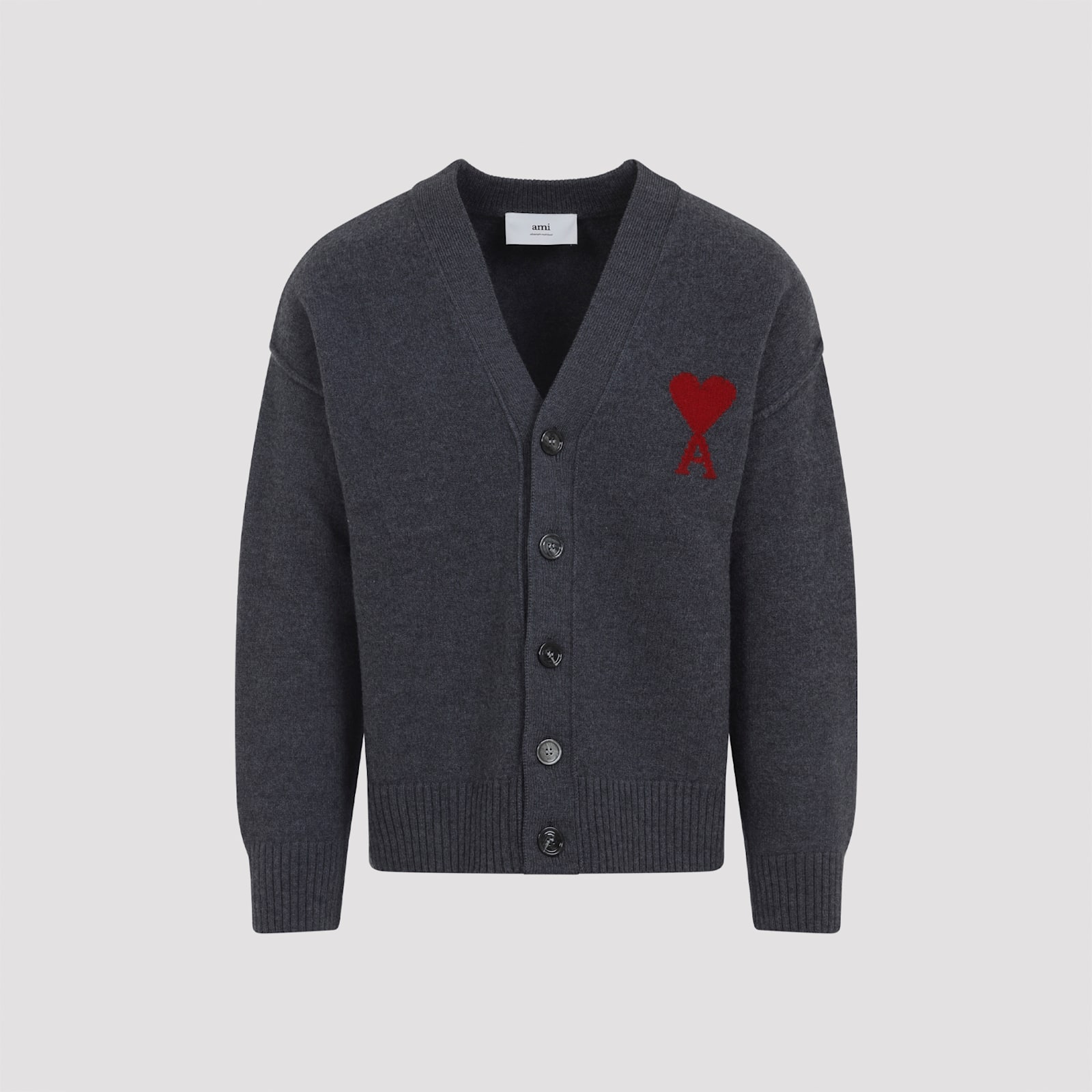 Ami Alexandre Mattiussi Ami De Coeur Heather Grey Wool Cardigan In Gray