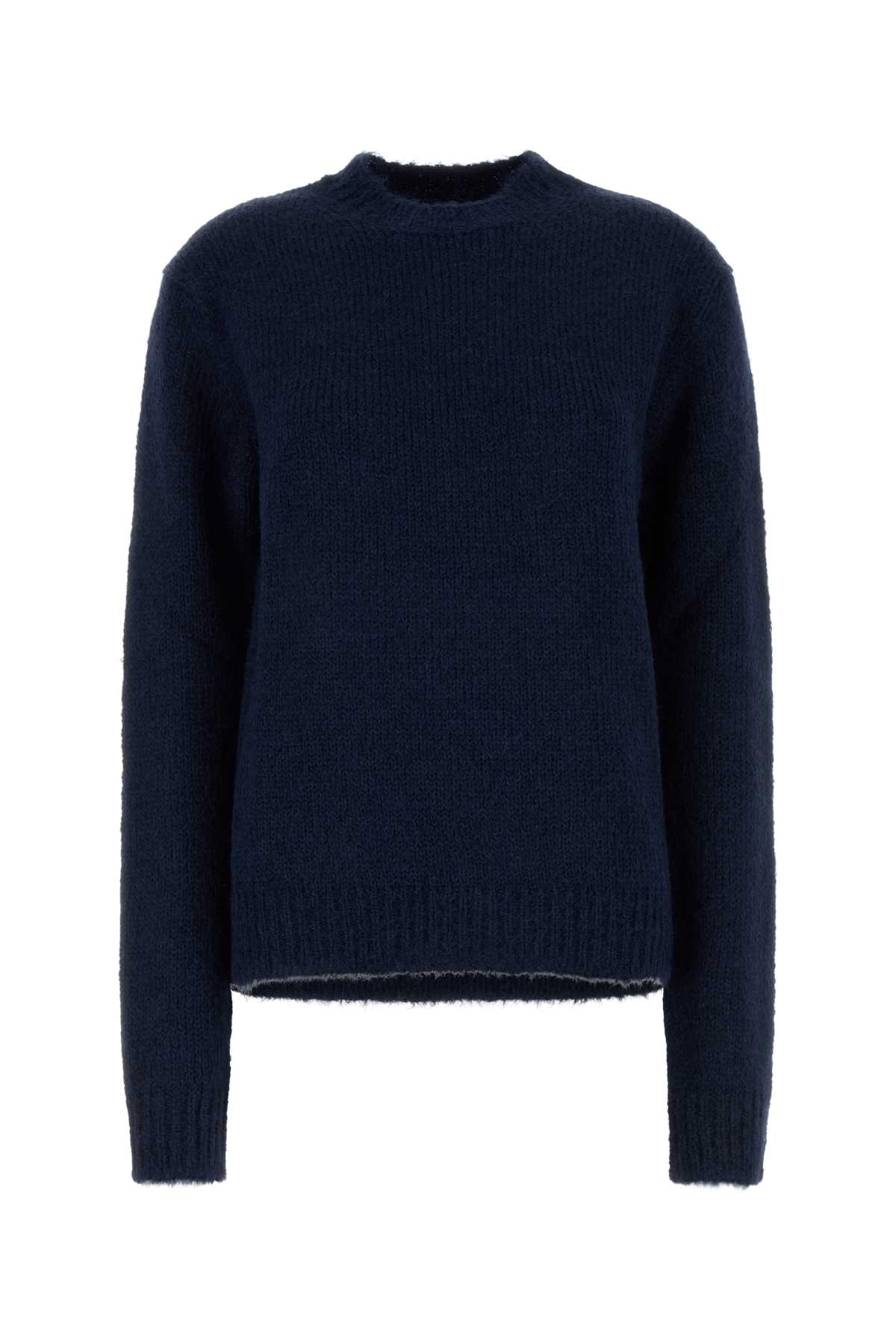 Jil Sander Oversize Alpaca Blend Crew Neck Sweater In Blue