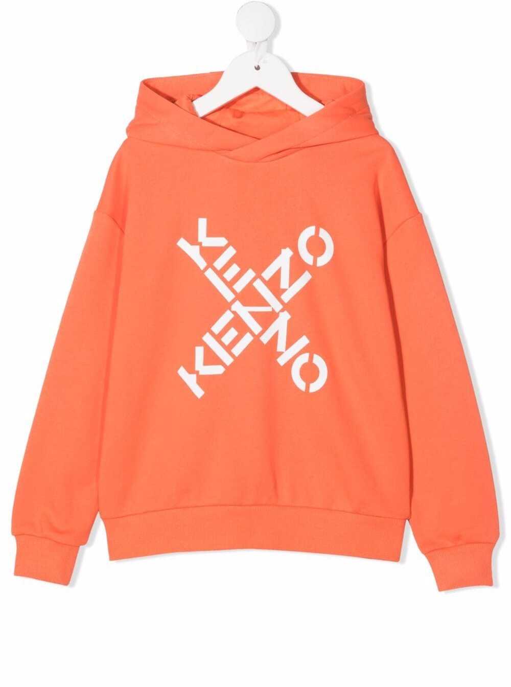 Kenzo Kids Boys Orange Cotton Hoodie With Logo Print