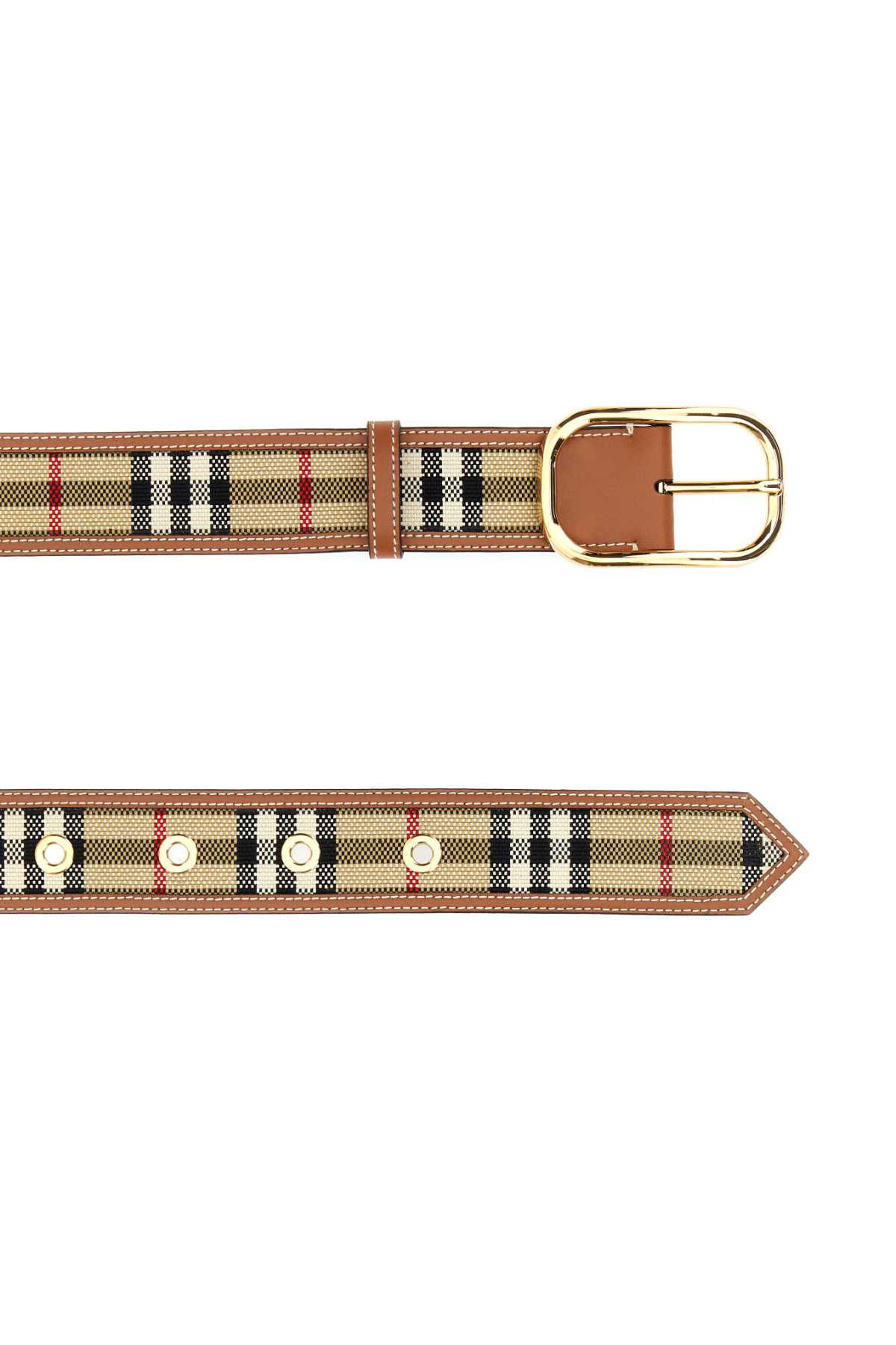 Shop Burberry Checked Pattern Buckle Belt In Vintagecheckgold
