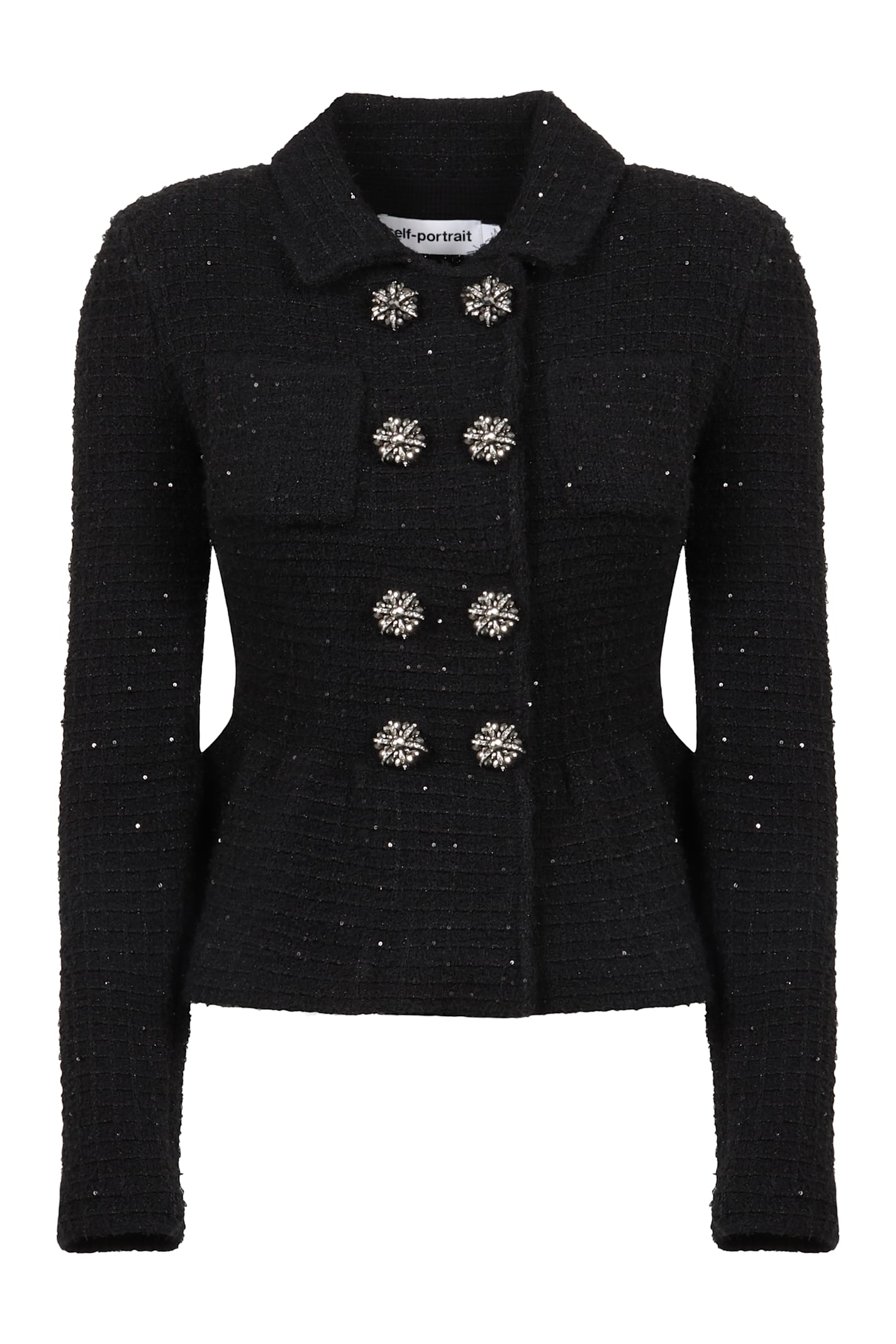 Self-portrait Boucle Knit Jacket In Black