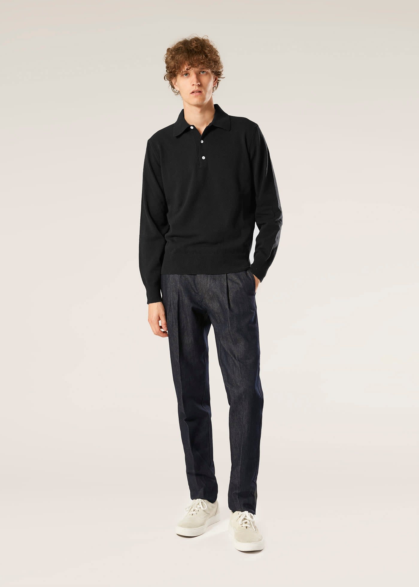 Doppiaa Aaric Navy Wool Polo Shirt In Black