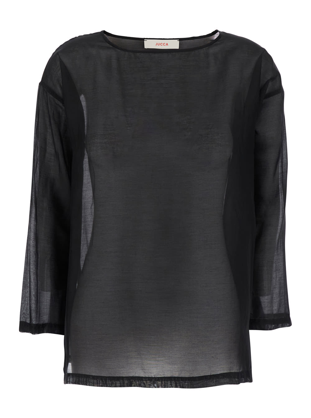 Black Blouse With Round Neckline And Dropped Shoulders In Cotton And Silk Blend Woman