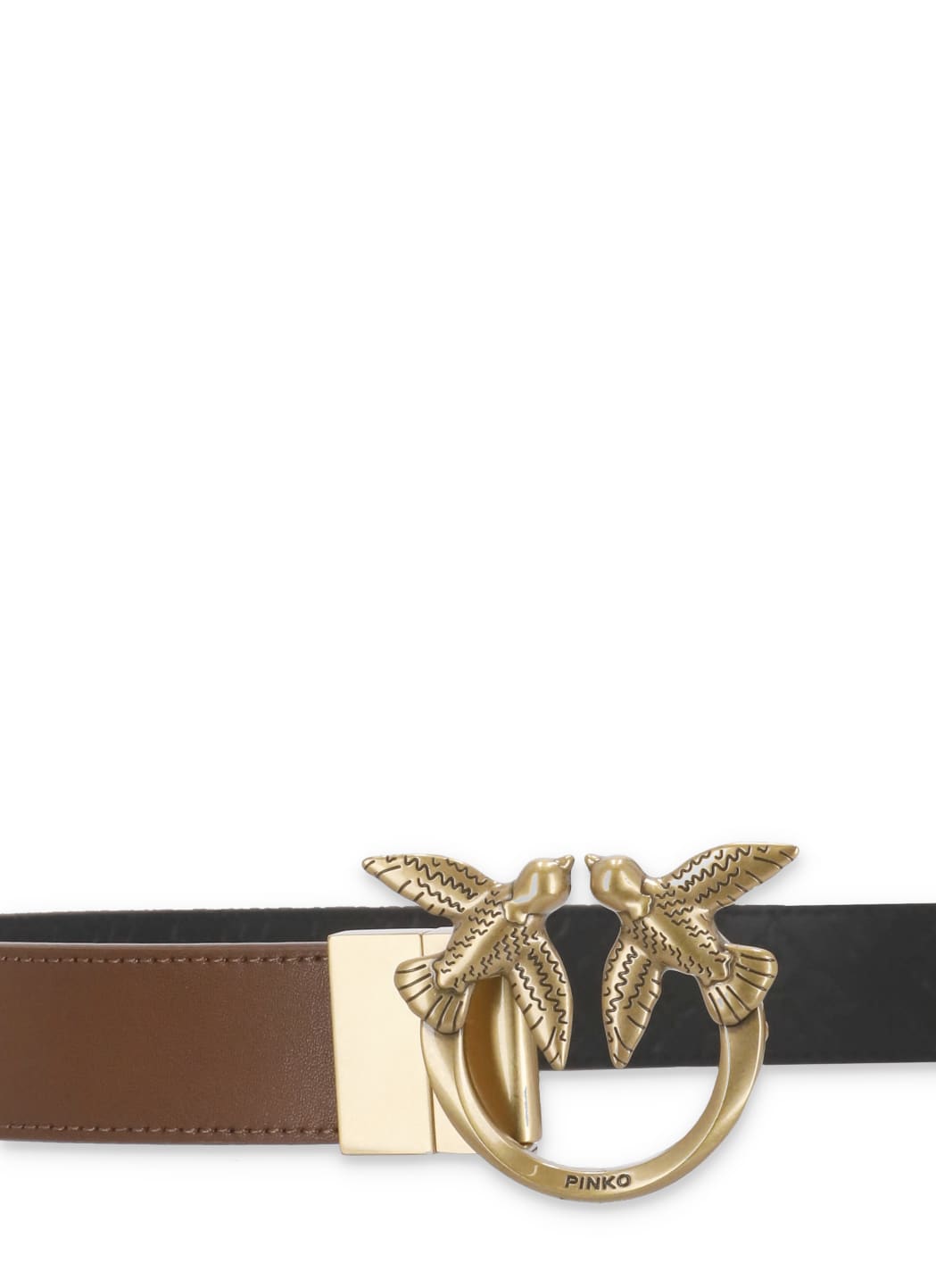 Shop Pinko Double-face Love Birds Buckled Belt In Brown