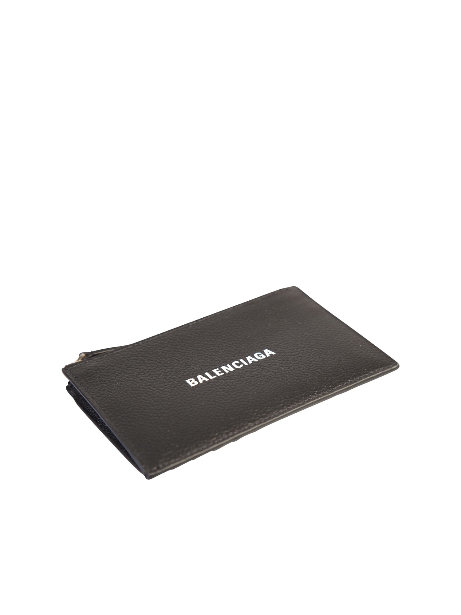 Balenciaga Black Leather Wallet With Logo In Black