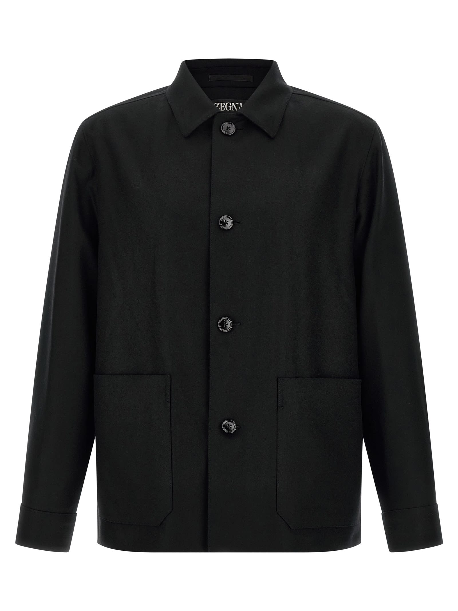 Zegna Overshirt With Collared Design And Pockets In Black