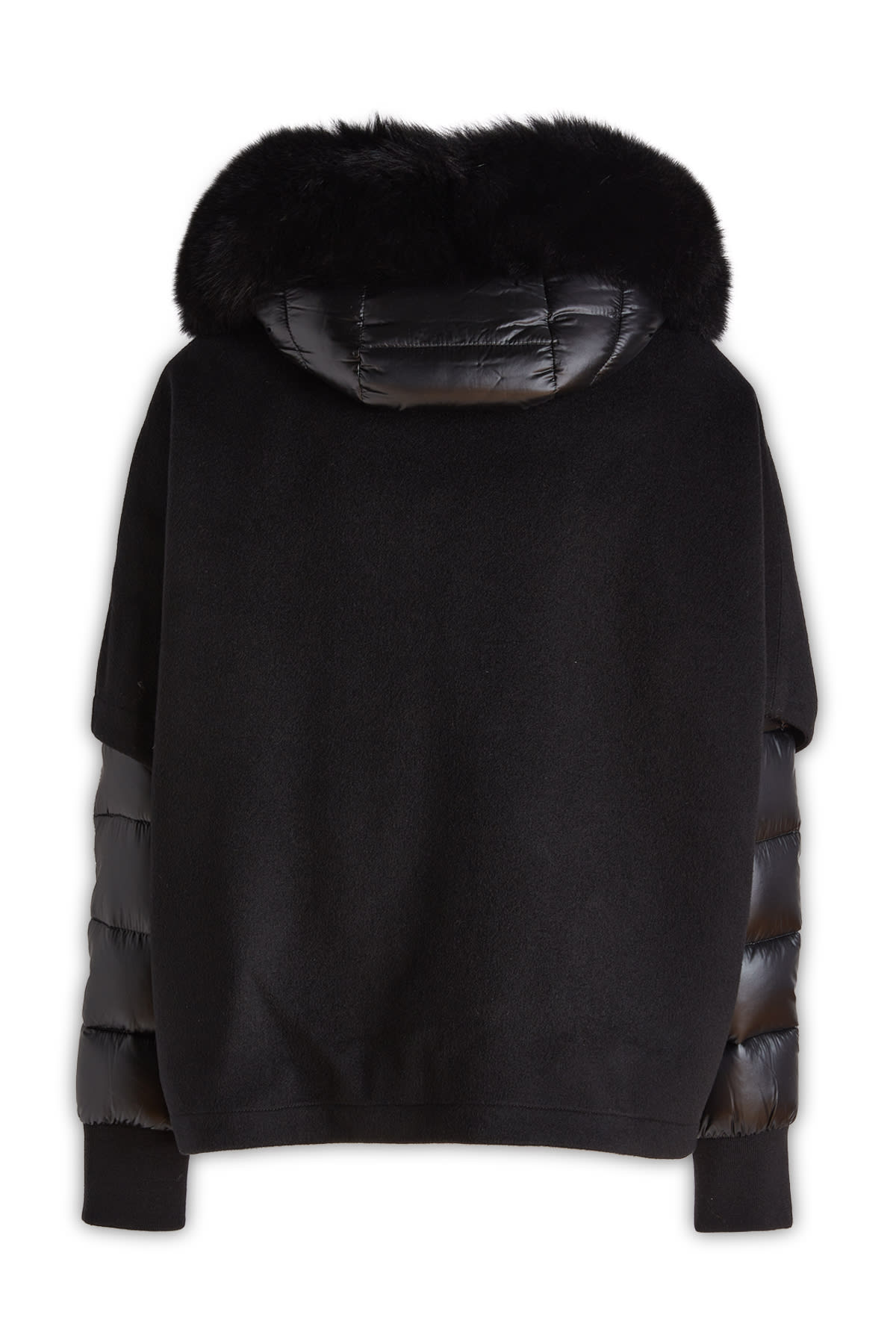 Moorer Hooded Coat With Fur Trim And Quilted Sleeves In
