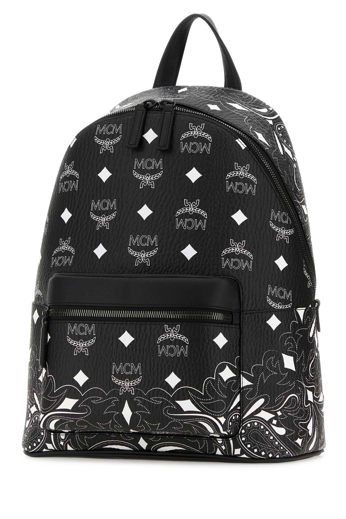 Mcm Printed Canvas Medium Stark Backpack In Black