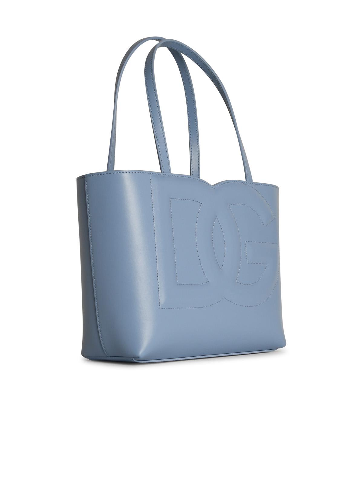 Shop Dolce & Gabbana Shopping Light Blue Leather Bag In Clear Blue