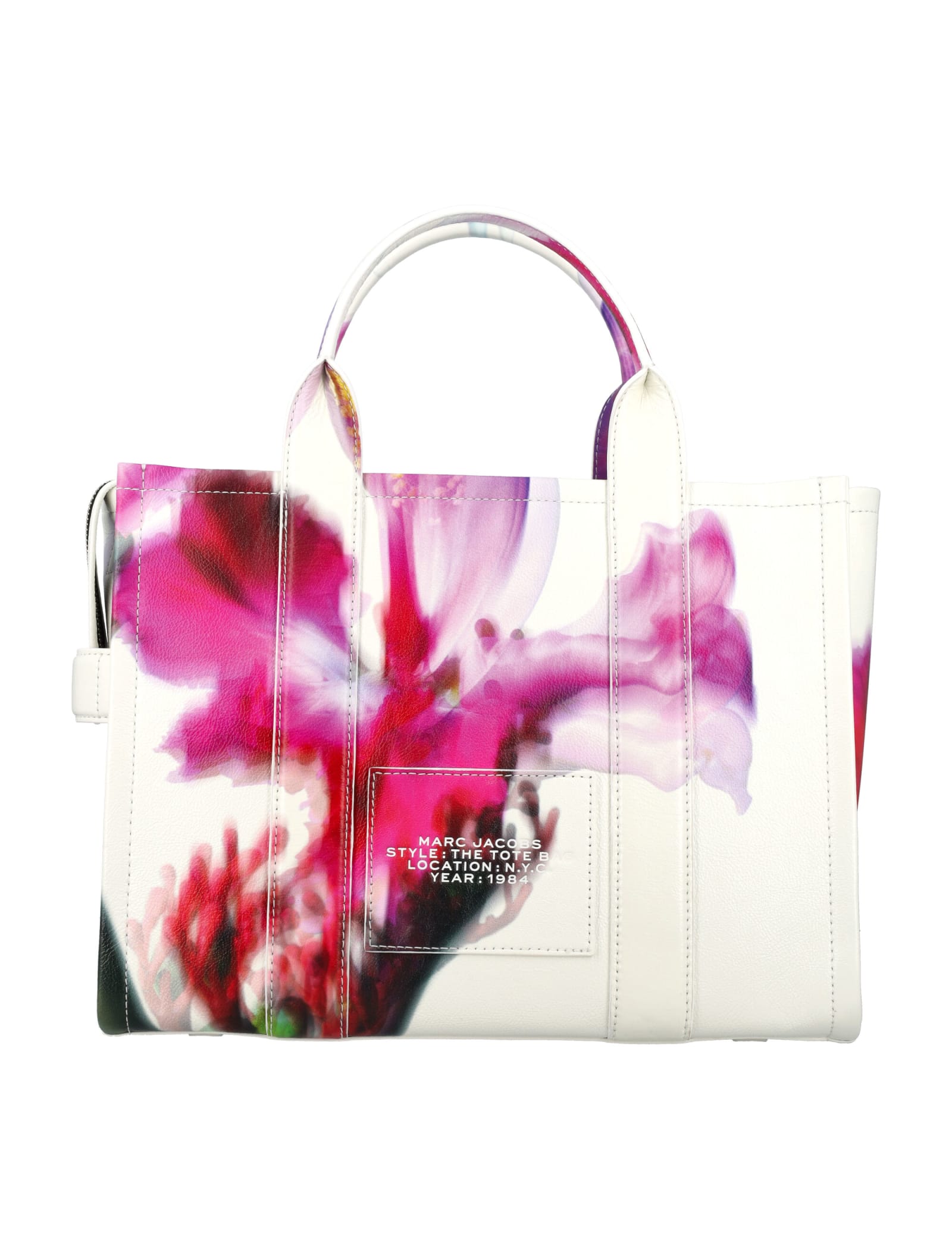 Shop Marc Jacobs The Future Floral Leather Medium Tote Bag In White Multi Flower