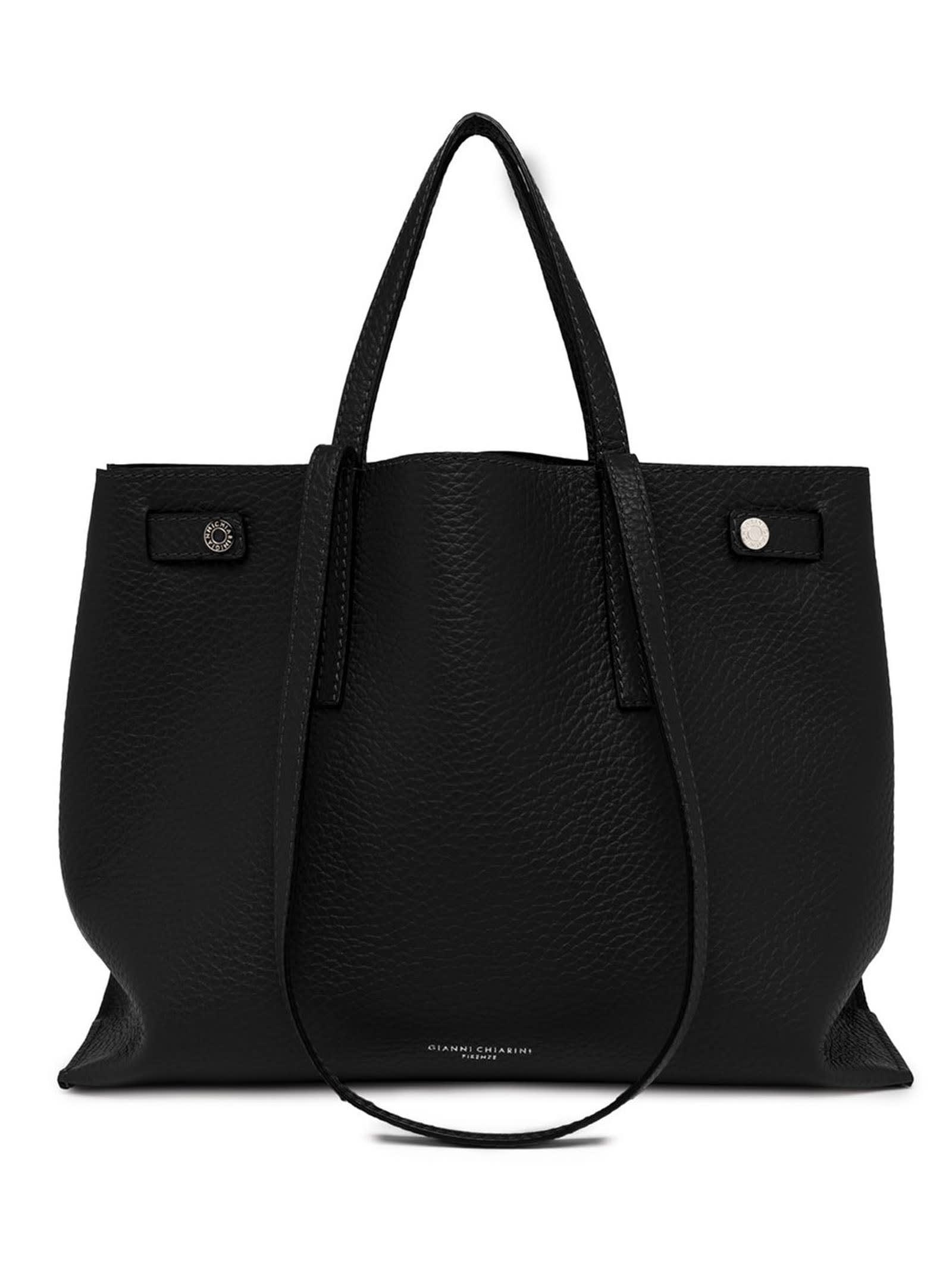 Altea Black Double Grain Leather Maxi Bag