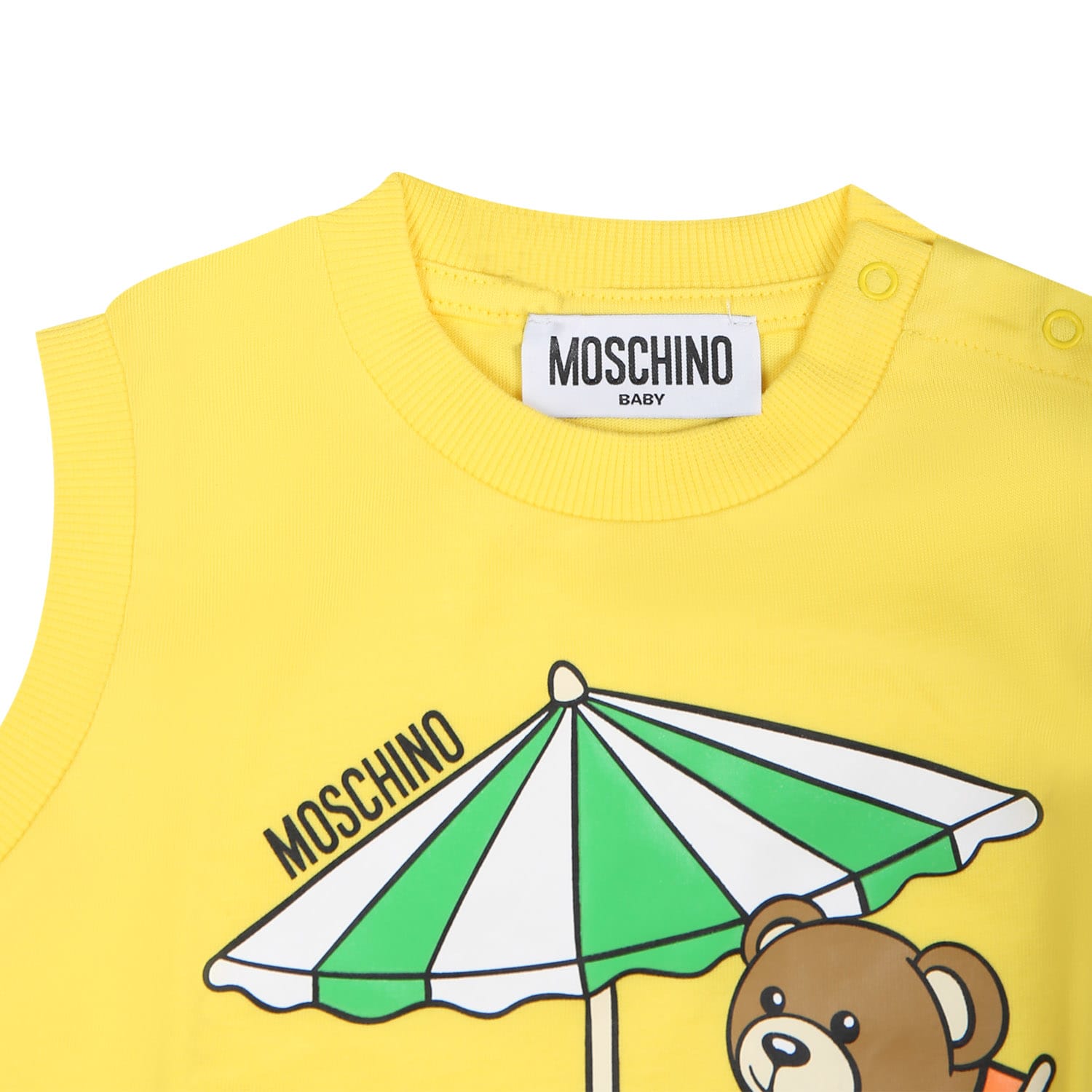 Shop Moschino Yellow Sports Suit For Baby Boy With Teddy Bear