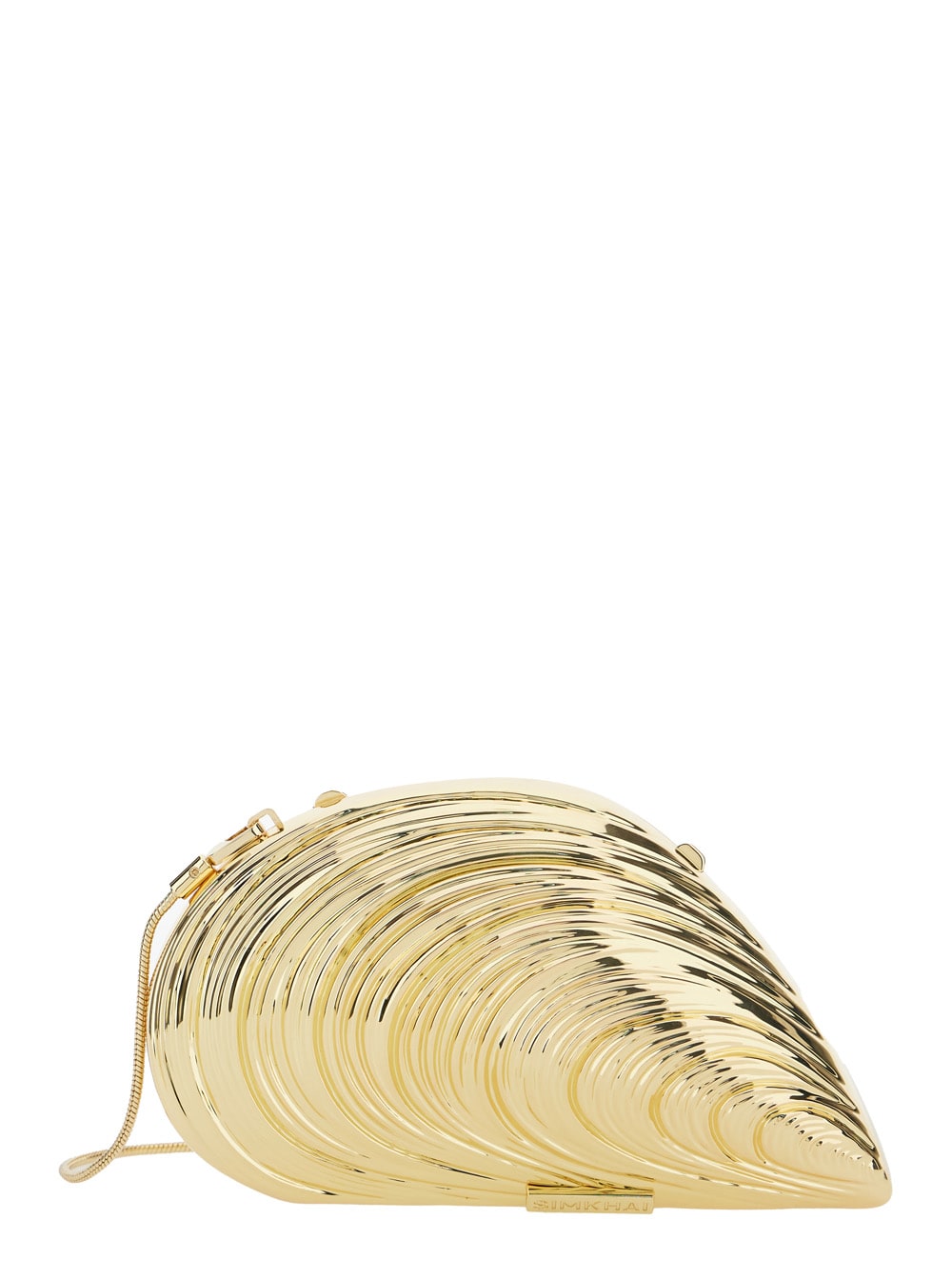 bridget Metallic Clutch With Logo Patch And Oyster Shell Design In Brass Woman