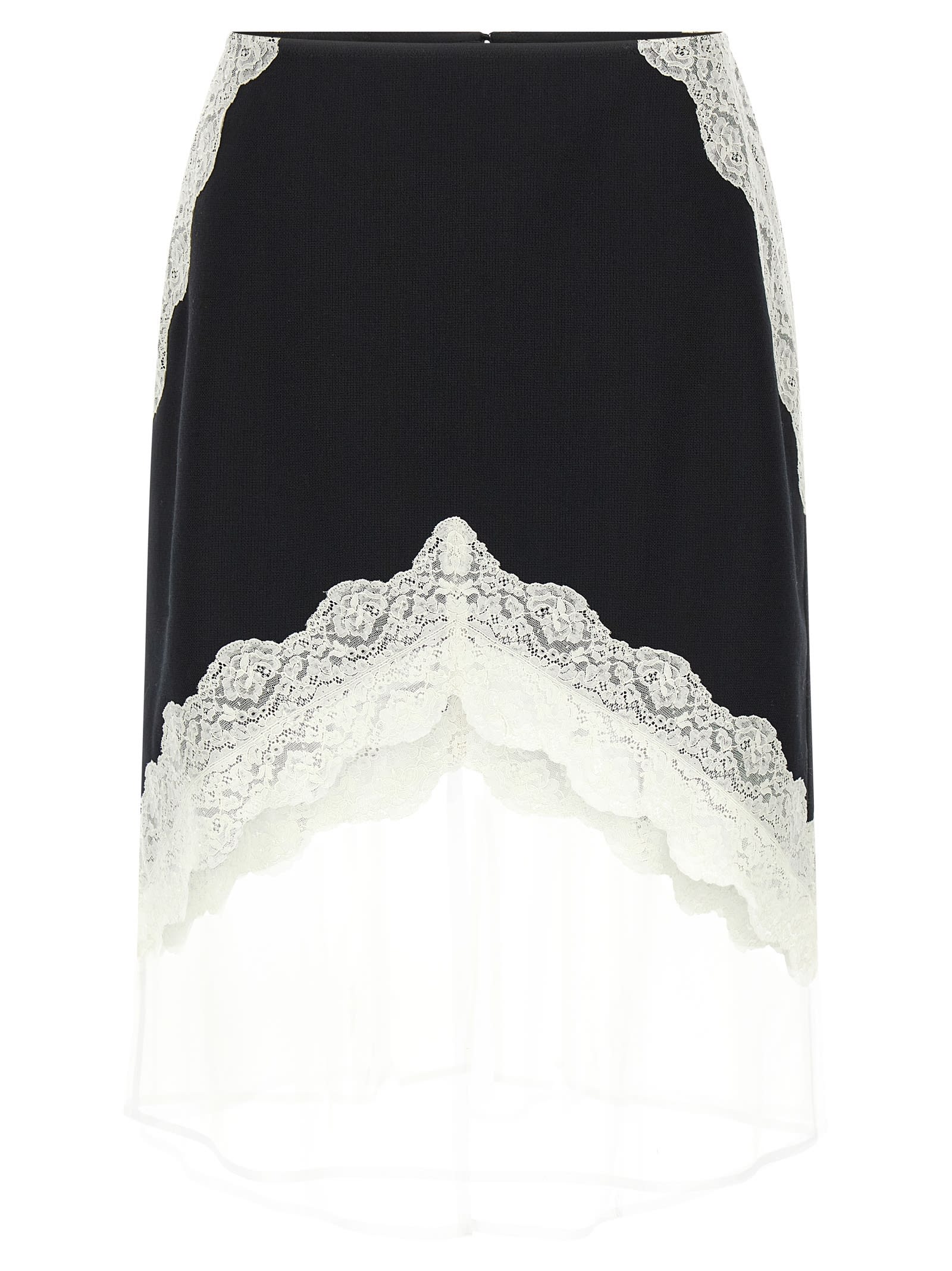 Jil Sander Asymmetric Lace Wool Skirt With Sheer Overlay In Multi