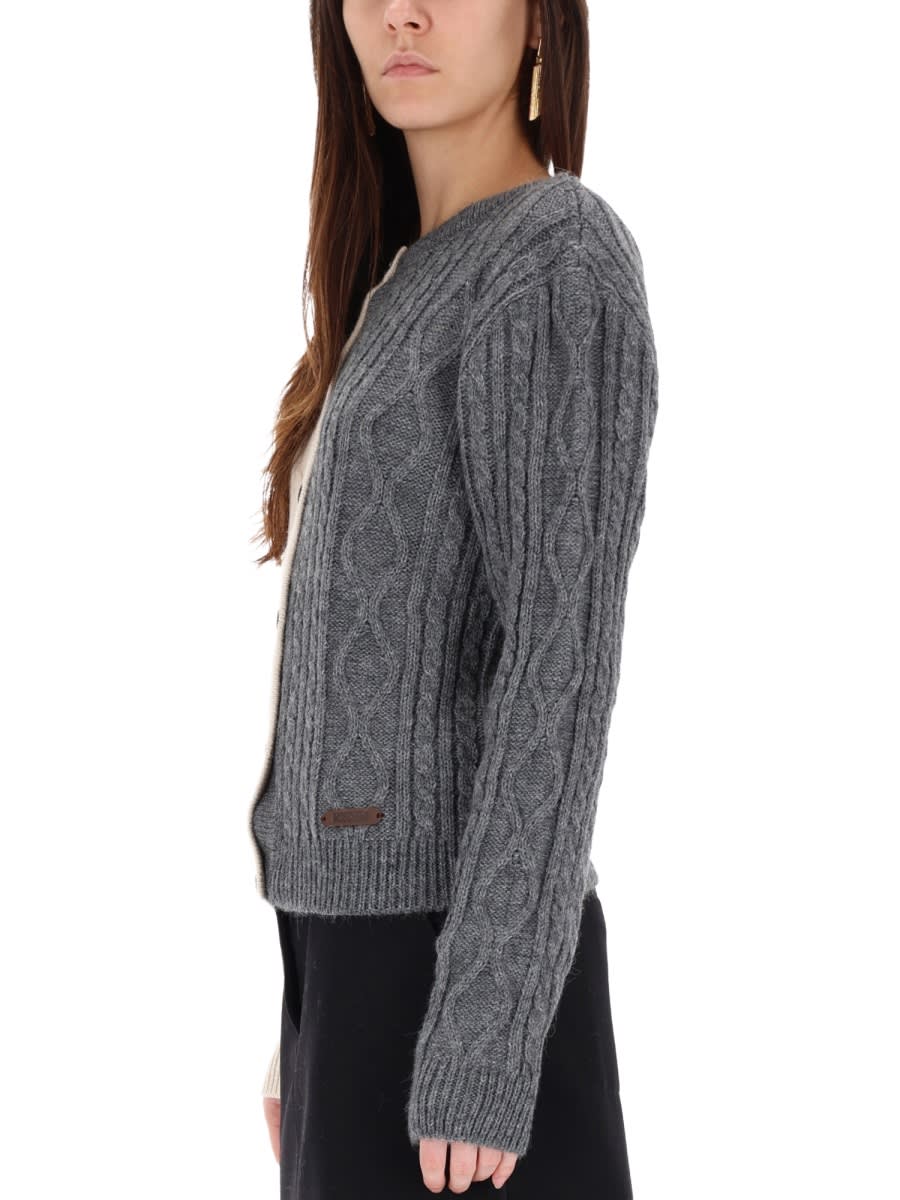 Moschino Cable Knit Color Block Long Sleeve Sweater In Gray