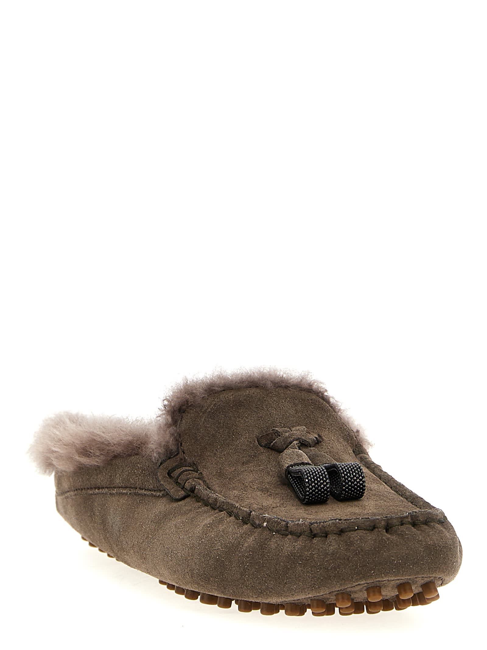 Shop Brunello Cucinelli Suede Fur Loafers In Brown