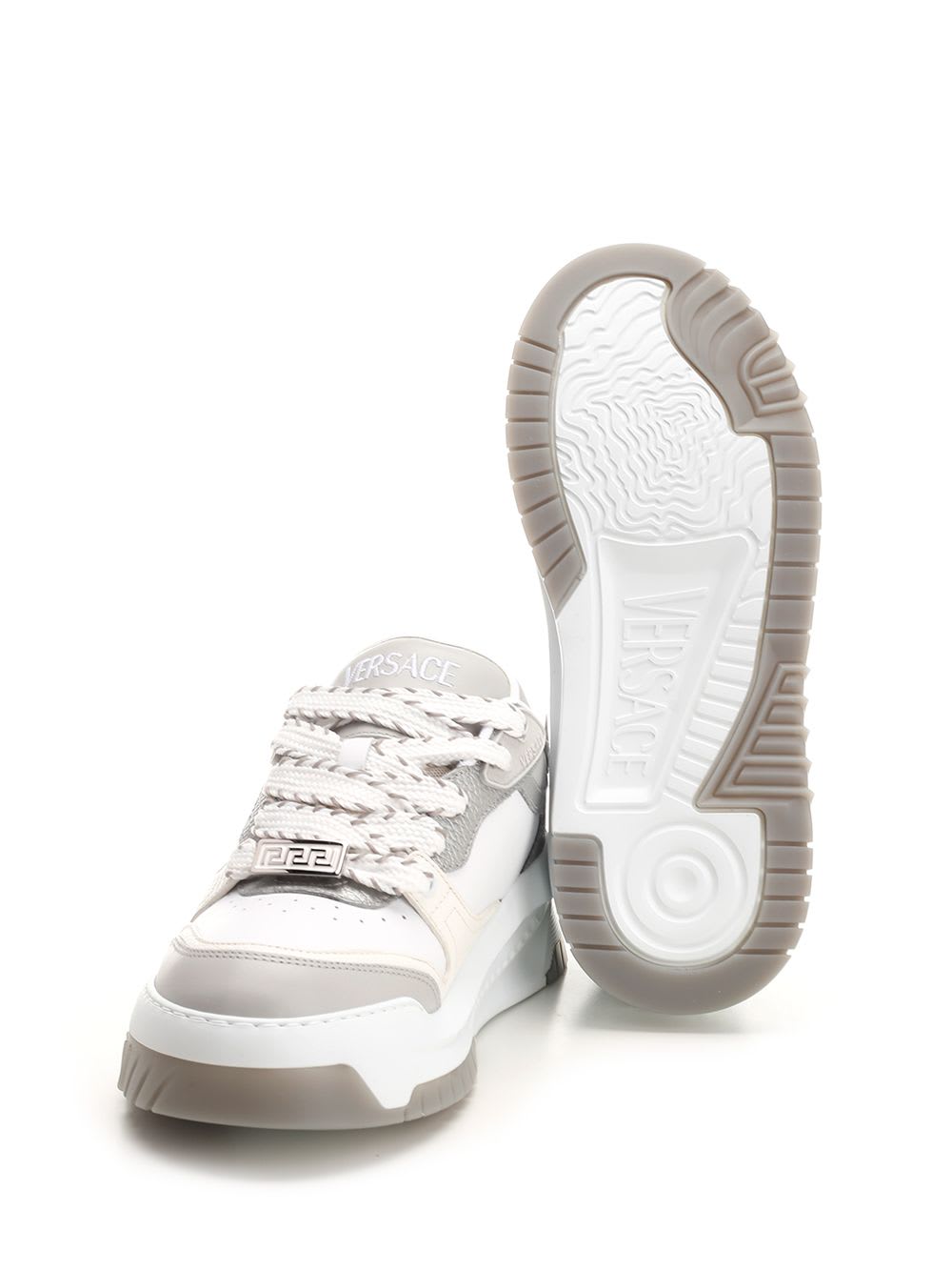 Shop Versace Odissea Sneakers In P Grigio Nero Palladio