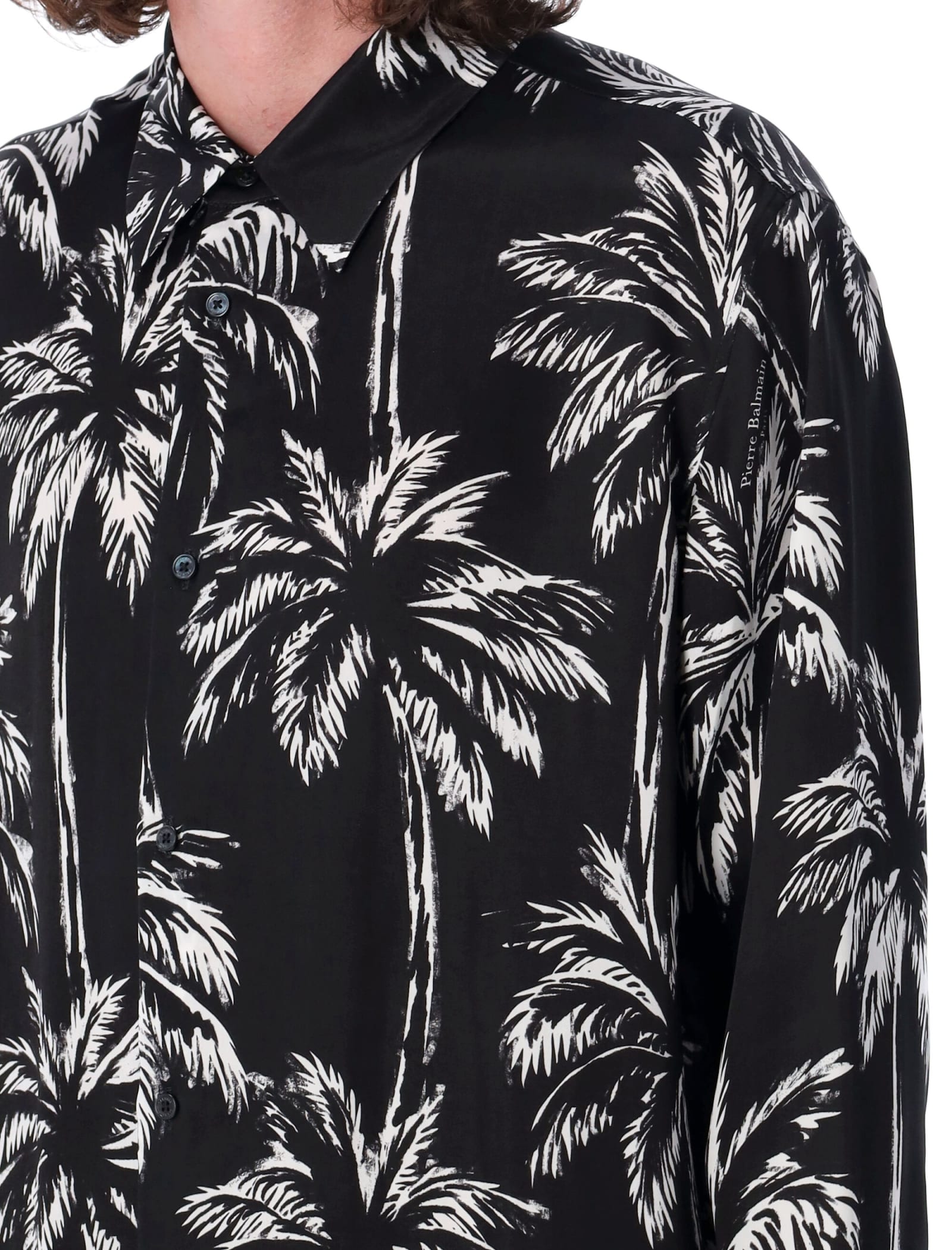 Shop Balmain Palm Print Shirt In Nero