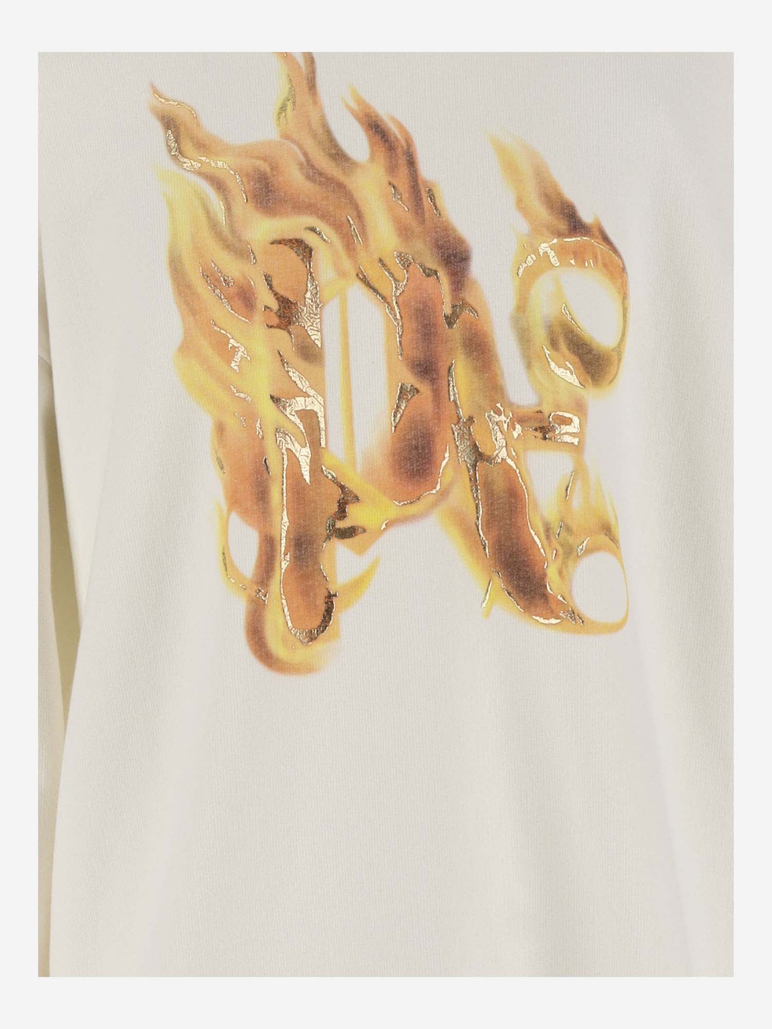Shop Palm Angels Cotton Sweatshirt With Burning Monogram Print In Beige
