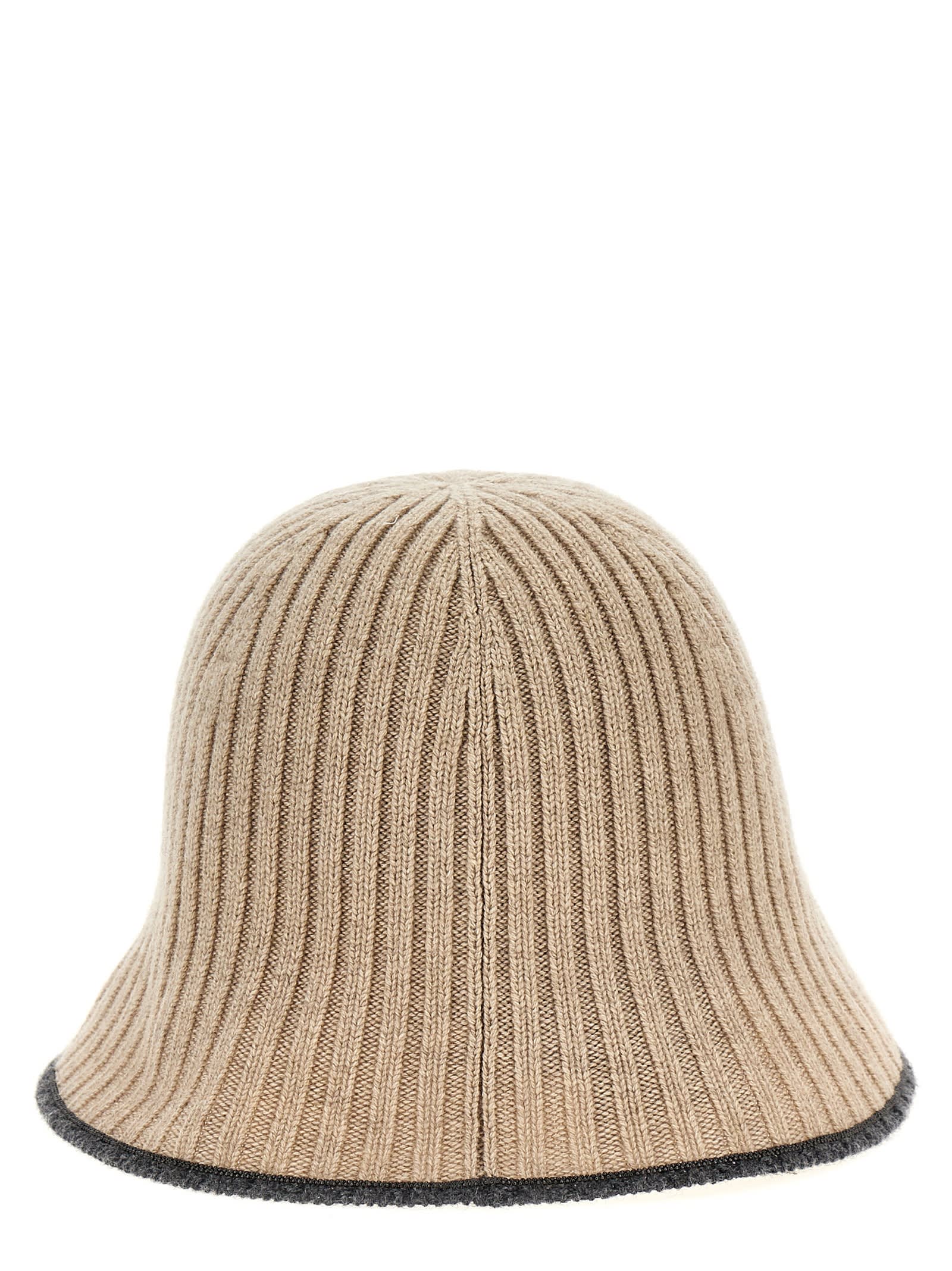 Shop Brunello Cucinelli Ribbed Knit Bucket Hat In Beige