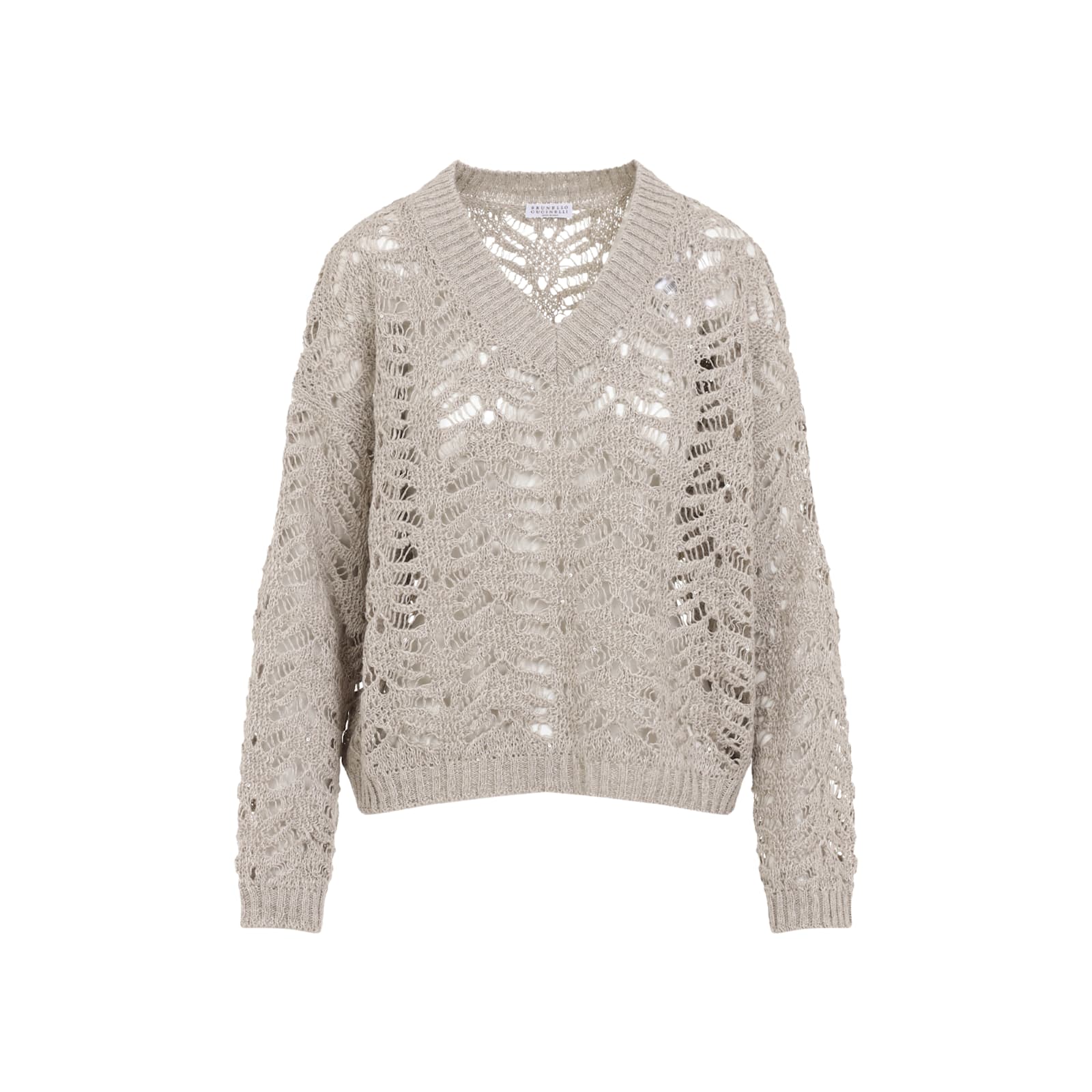 Brunello Cucinelli Light Beige Foliage Lace Sweater In Naturale