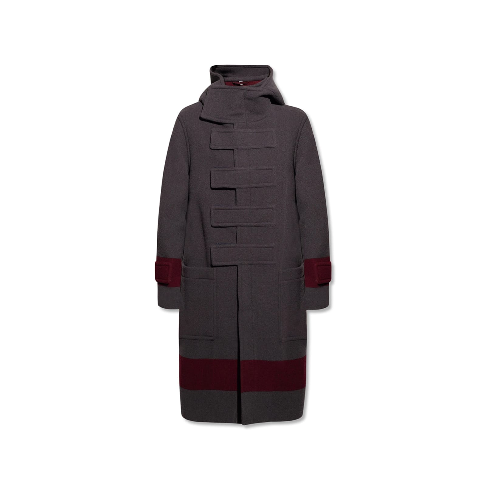 Shop Burberry Wool Hooded Coat In Gray