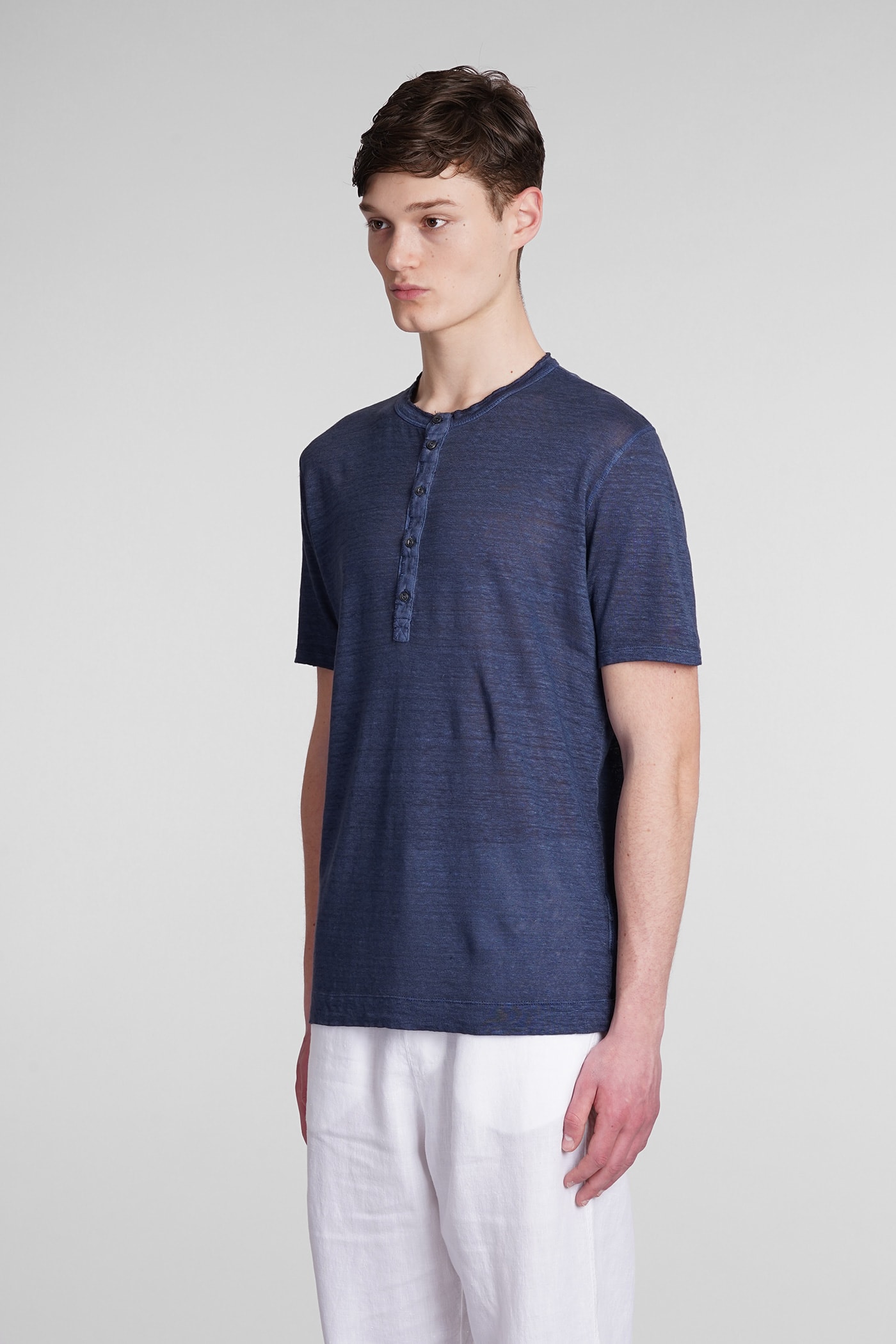 Shop 120% Lino T-shirt In Blue Linen