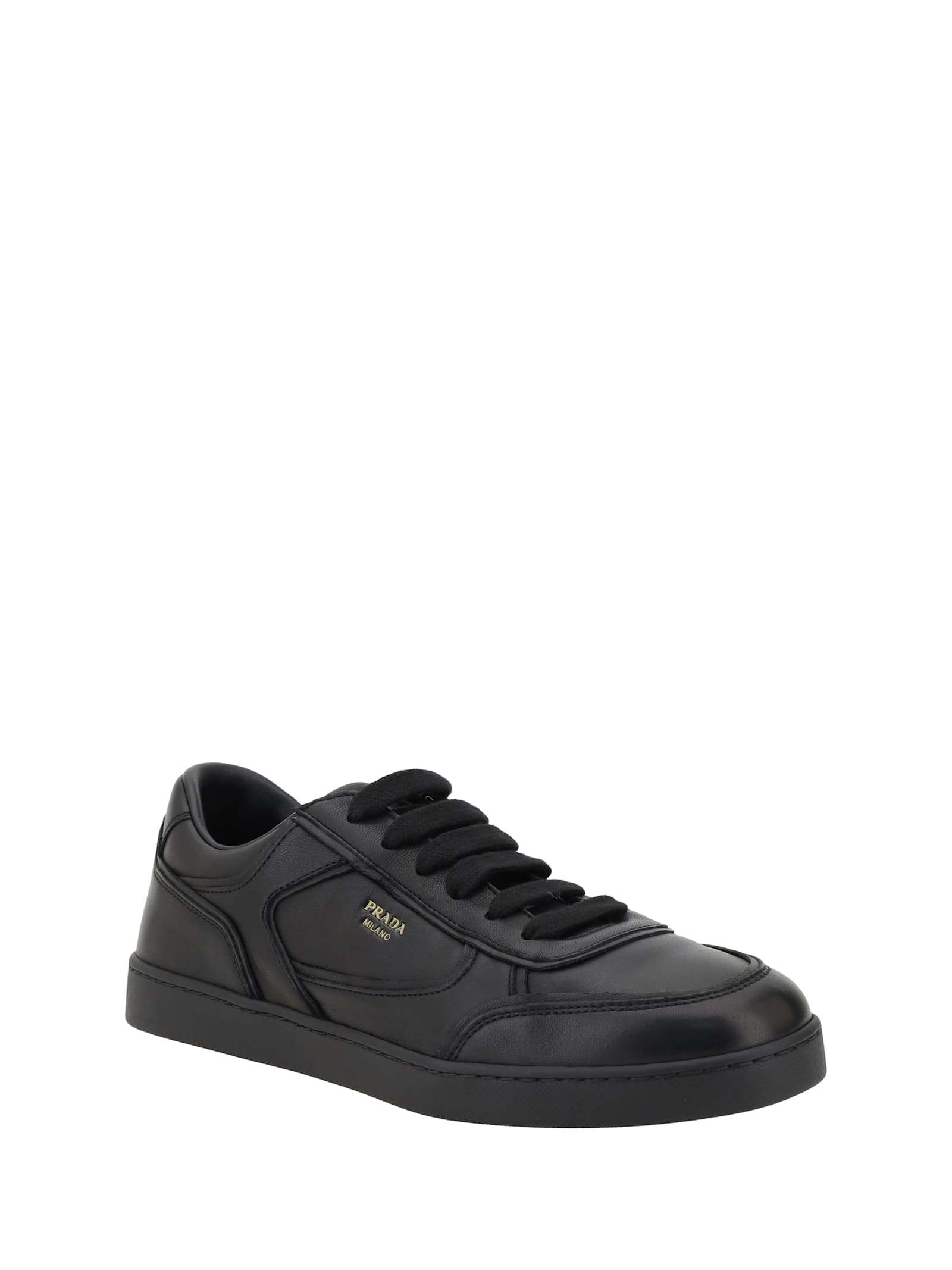 Prada Leather Sneakers With Flat Sole And Round Toe