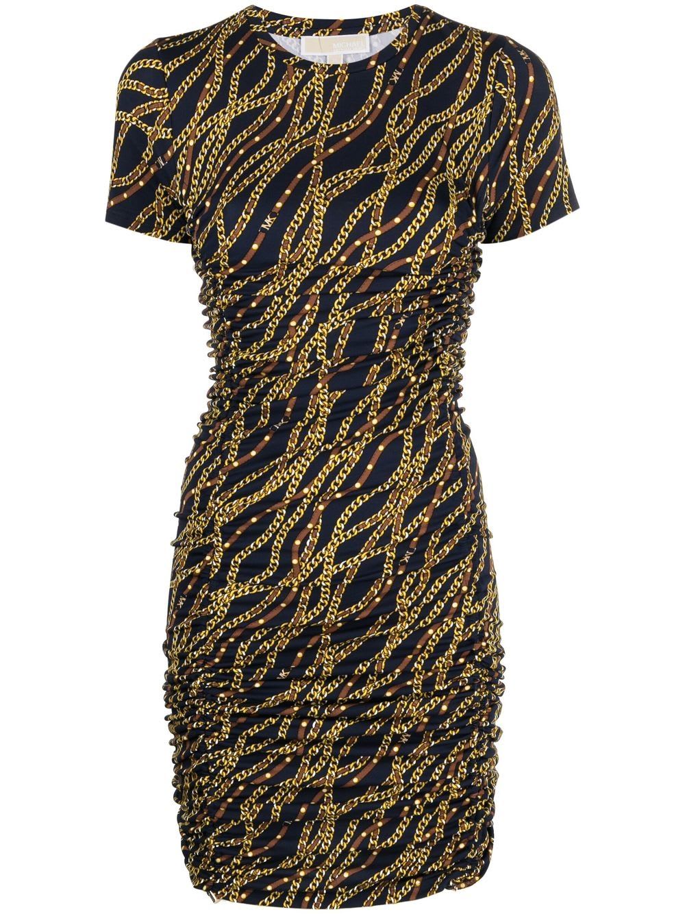 MICHAEL MICHAEL KORS MINI MULTICOLOR DRESS WITH ALL-OVER CHAIN PRINT IN STRETCH VISCOSE BLEND WOMAN