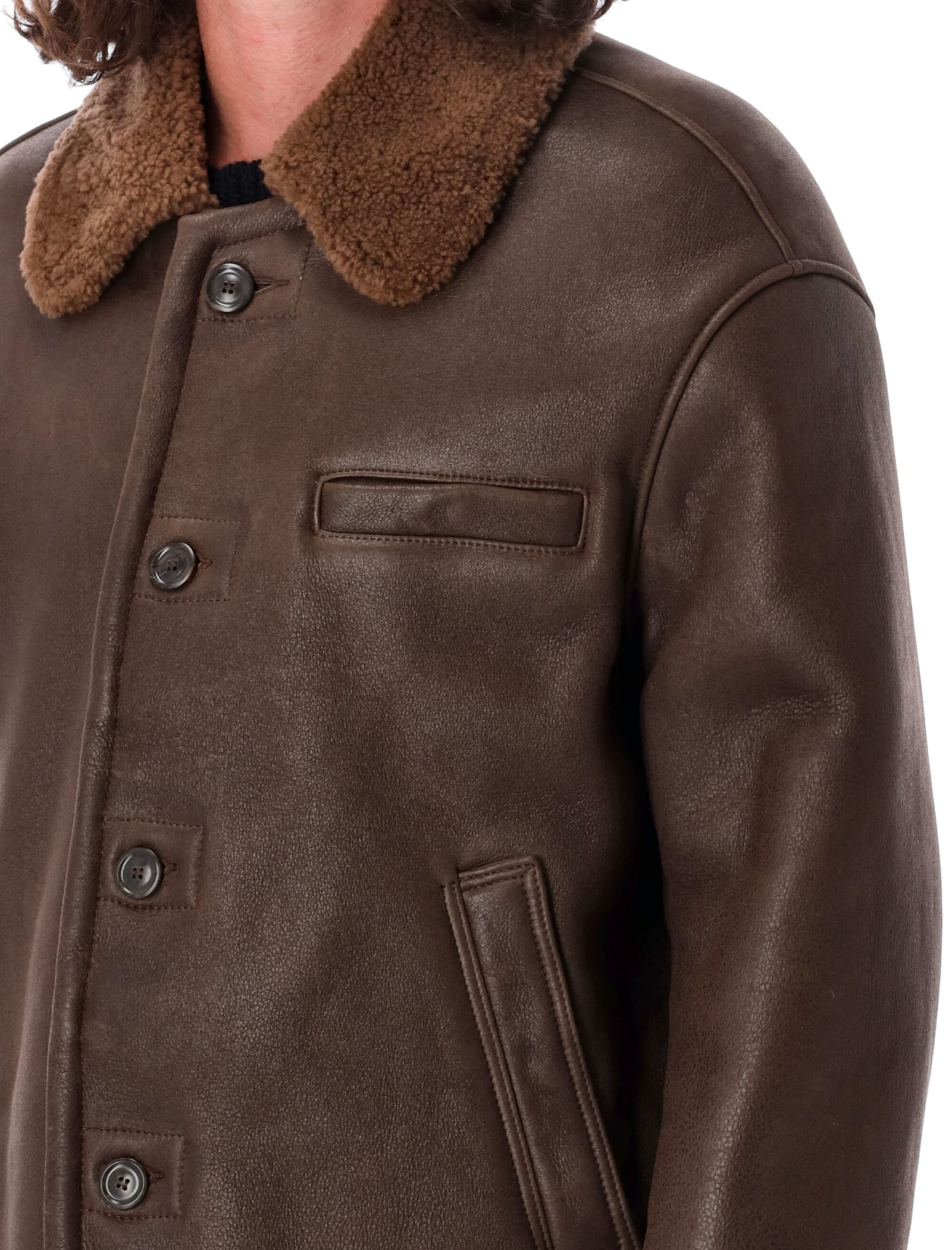 Shop Our Legacy Shearling Jacket In Rustic Grain Brown